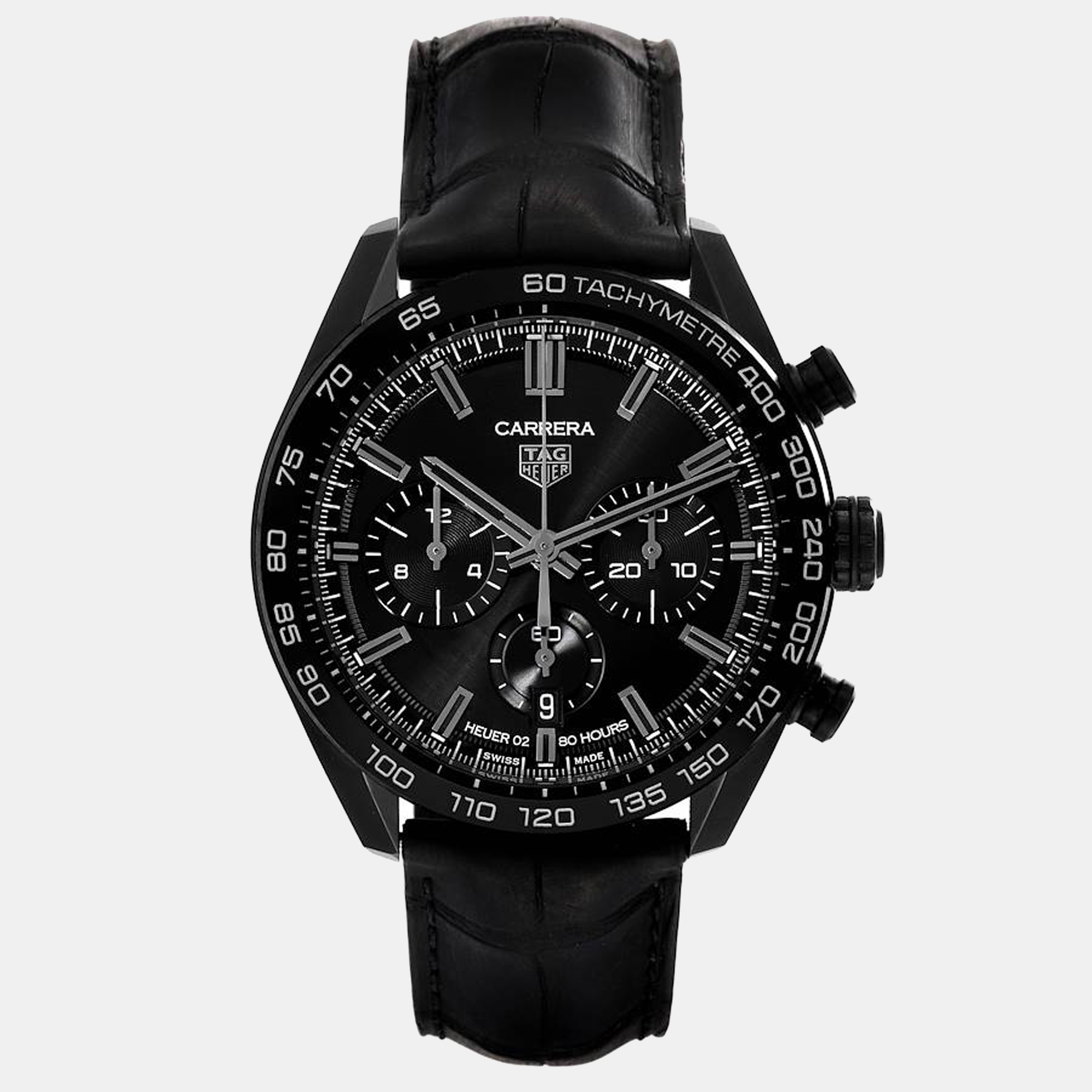 Pre-owned Tag Heuer Black Stainless Steel Carrera Chronograph Japan Special Edition Cbn2a1g Men's Wristwatch 44 Mm