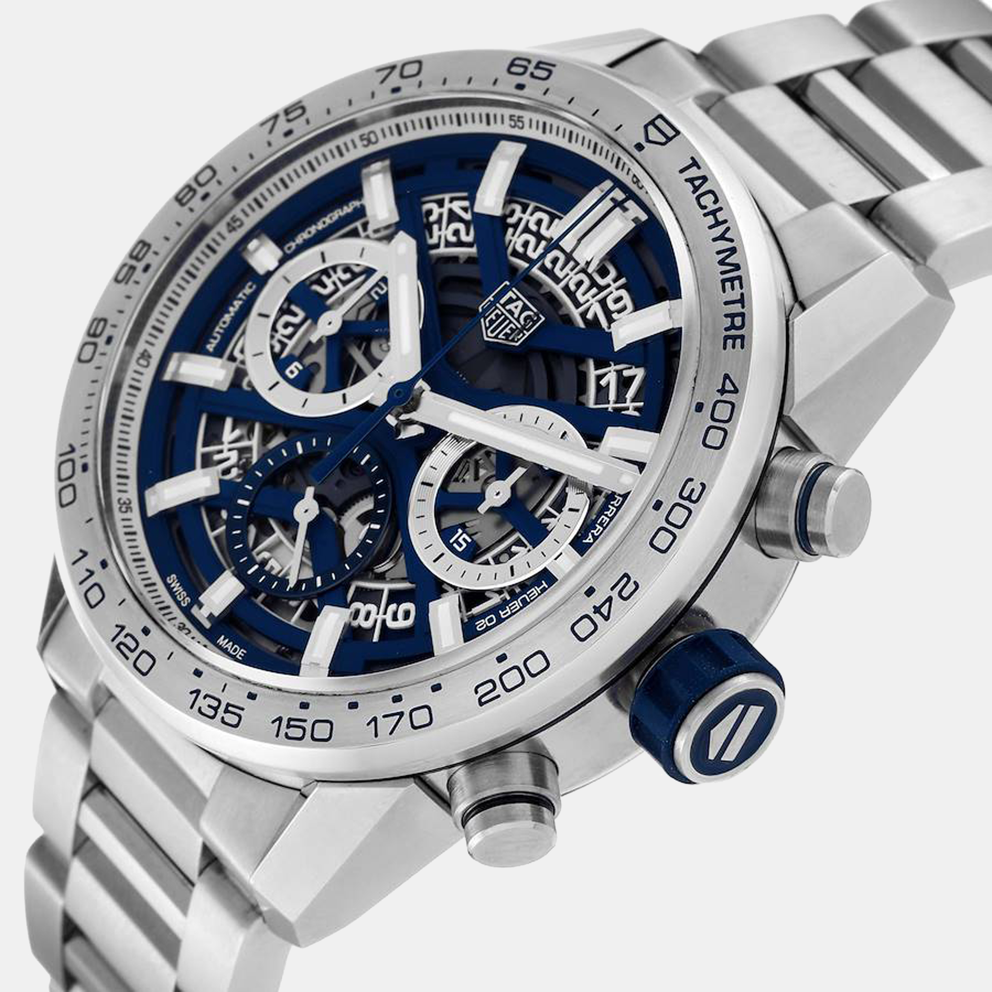 

Tag Heuer Blue Stainless Steel Carrera Skeleton Japan Limited Edition CBG2019 Men's Wristwatch 43 mm