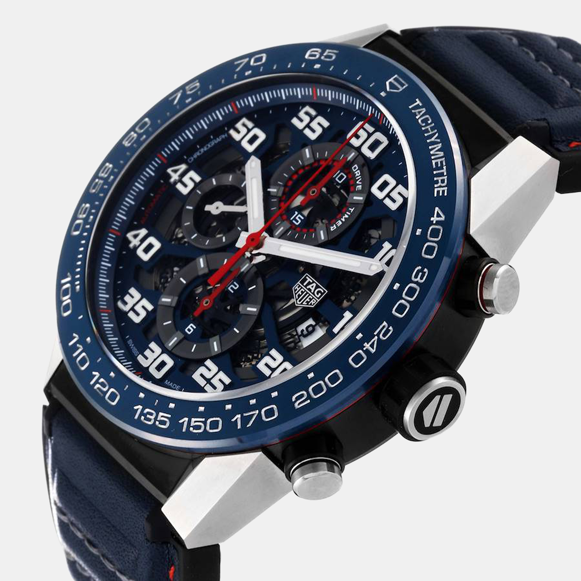 

Tag Heuer Blue Stainless Steel Carrera Red Bull Racing CAR2A1N Men's Wristwatch 45 mm