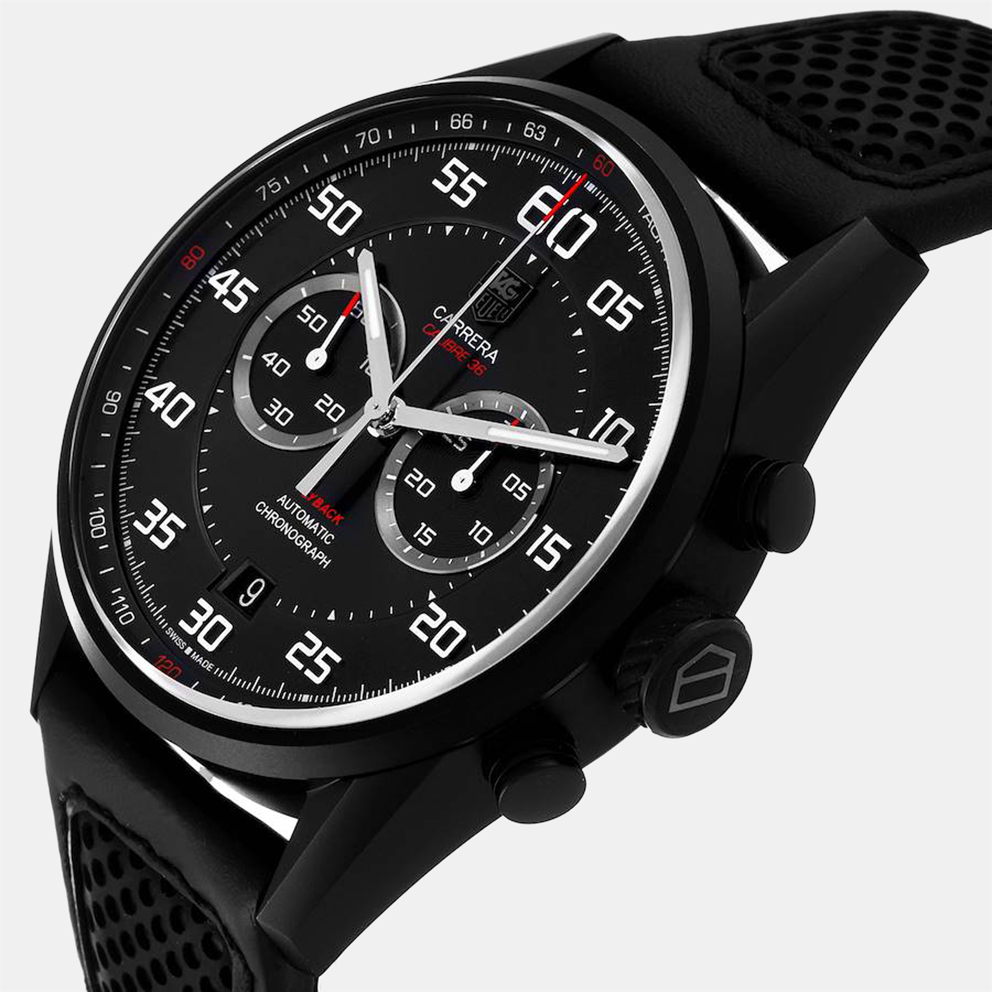 

Tag Heuer Black Titanium Carrera Calibre Flyback CAR2B80 Men's Wristwatch 36 mm