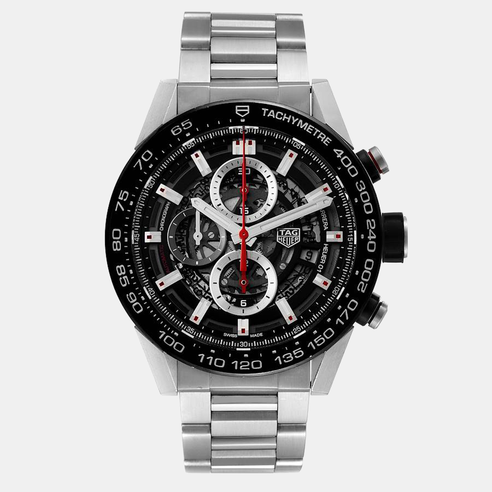 

Tag Heuer Black Stainless Steel Carrera Calibre Heuer 01 CAR2A1Z Automatic Men's Wristwatch 45 mm
