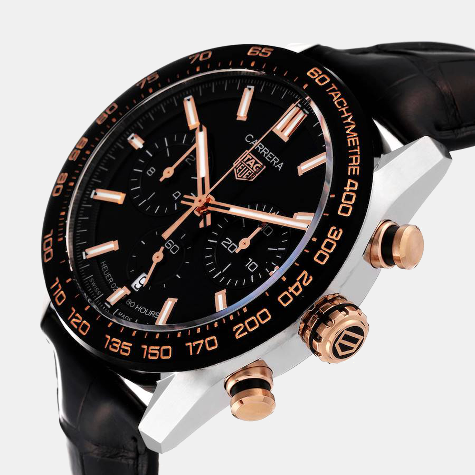 

Tag Heuer Black 18K Rose Gold And Stainless Steel Carrera CBN2A5A Automatic Chronograph Men's Wristwatch 44 mm
