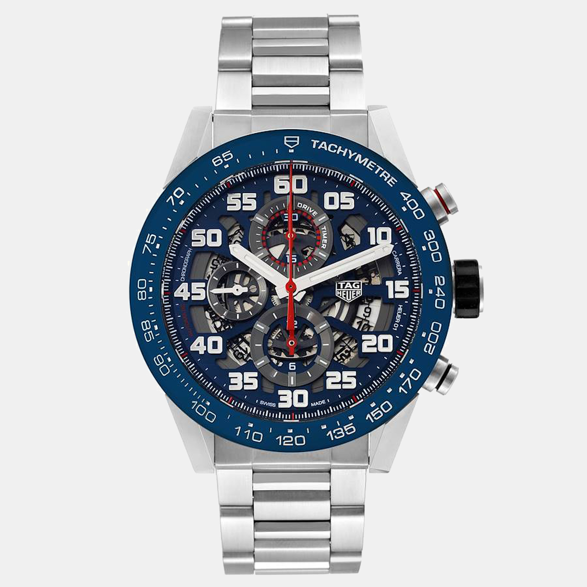 Pre-owned Tag Heuer Grey Stainless Steel Carrera Red Bull Racing Car2a1k Men's Wristwatch 45 Mm In Blue