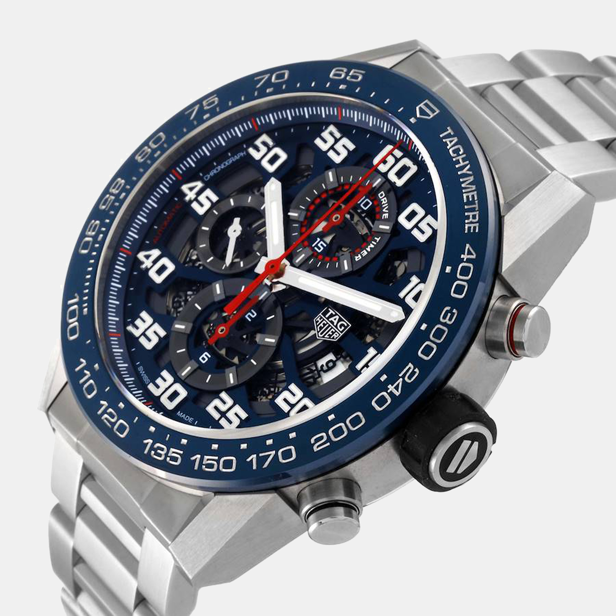 

Tag Heuer Grey Stainless Steel Carrera Red Bull Racing CAR2A1K Automatic Men's Wristwatch 45 mm, Blue