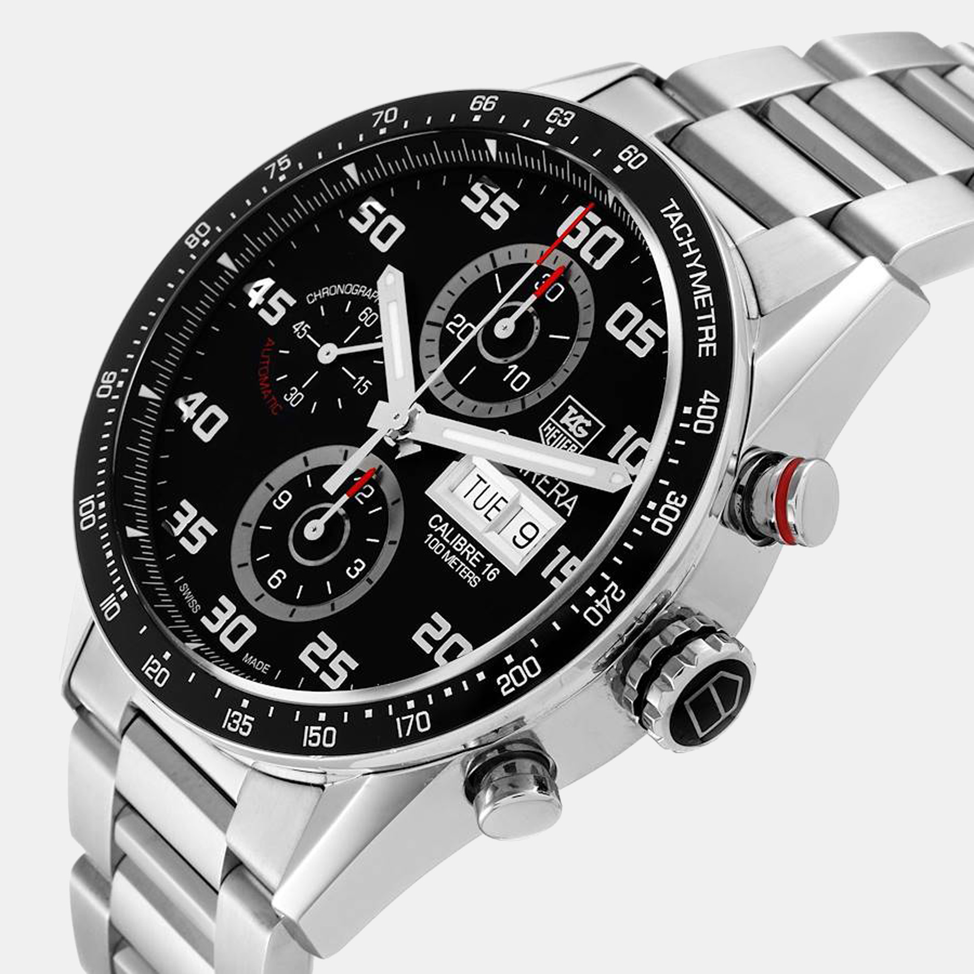 

Tag Heuer Black Stainless Steel Carrera CV2A1R Automatic Men's Wristwatch 43 mm