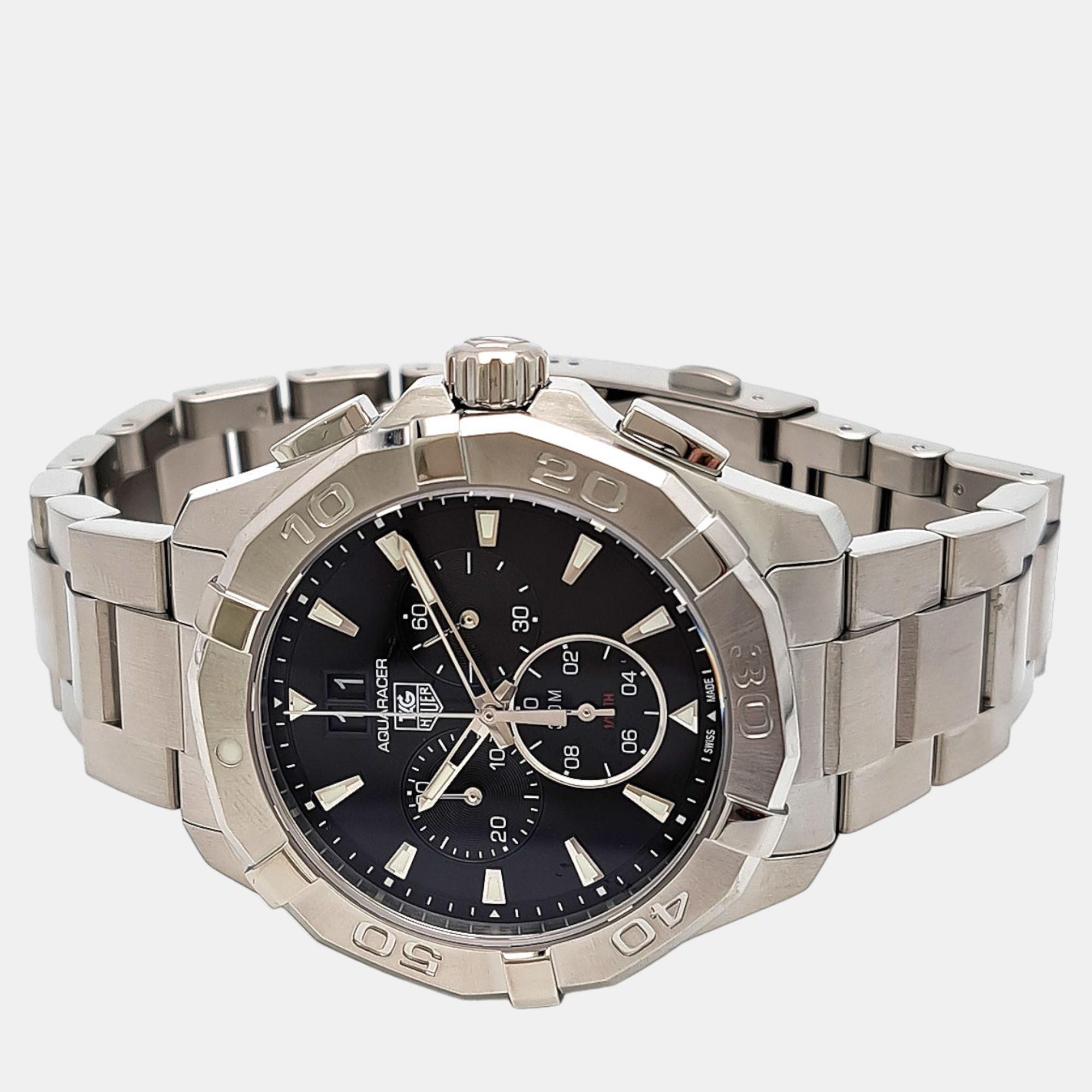 

Tag Heuer Black Stainless Steel Aquaracer Quartz Men's Wristwatch 43 mm