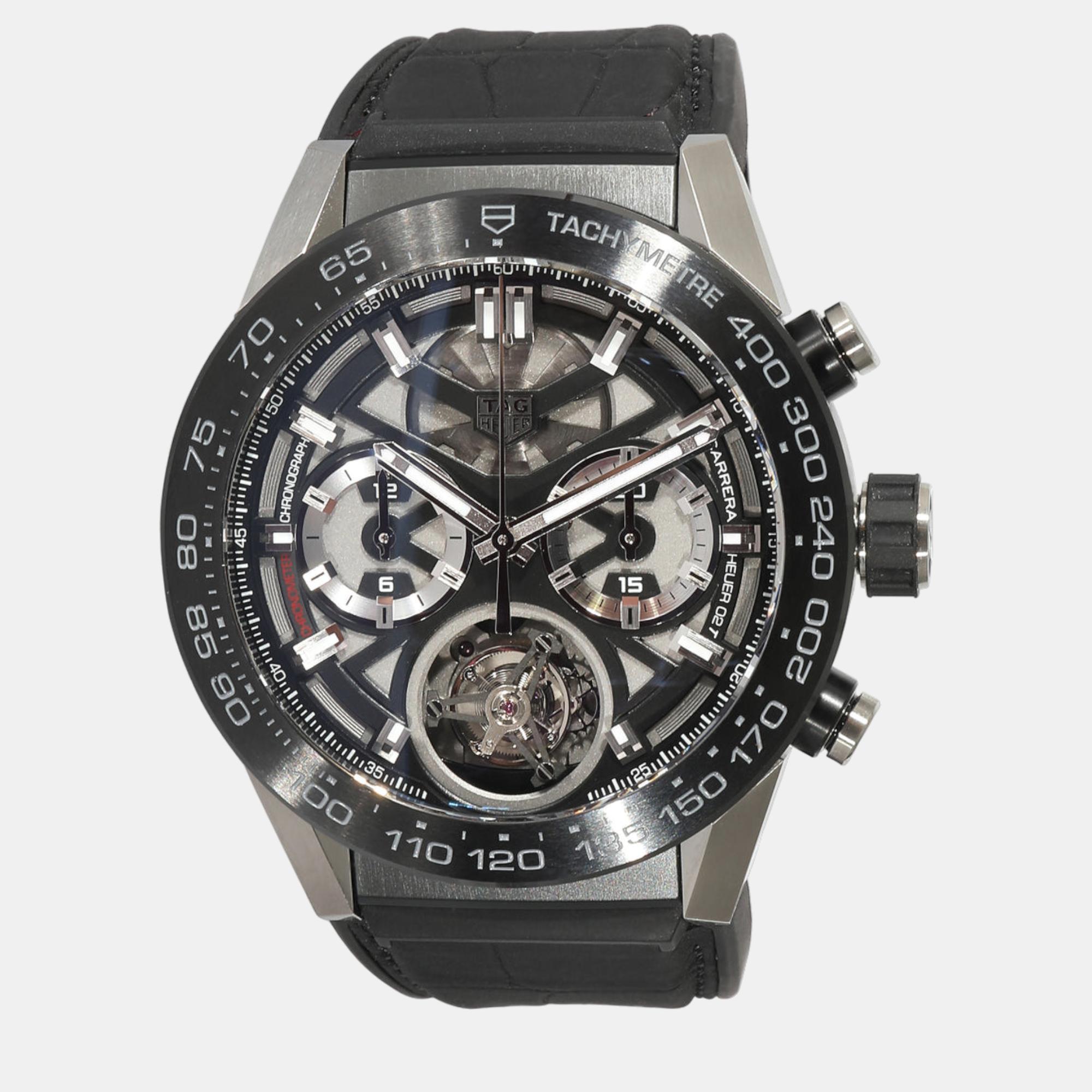 Pre-owned Tag Heuer Black Titanium Carrera Car5a8y.fc6377 Automatic Men's Wristwatch 45 Mm