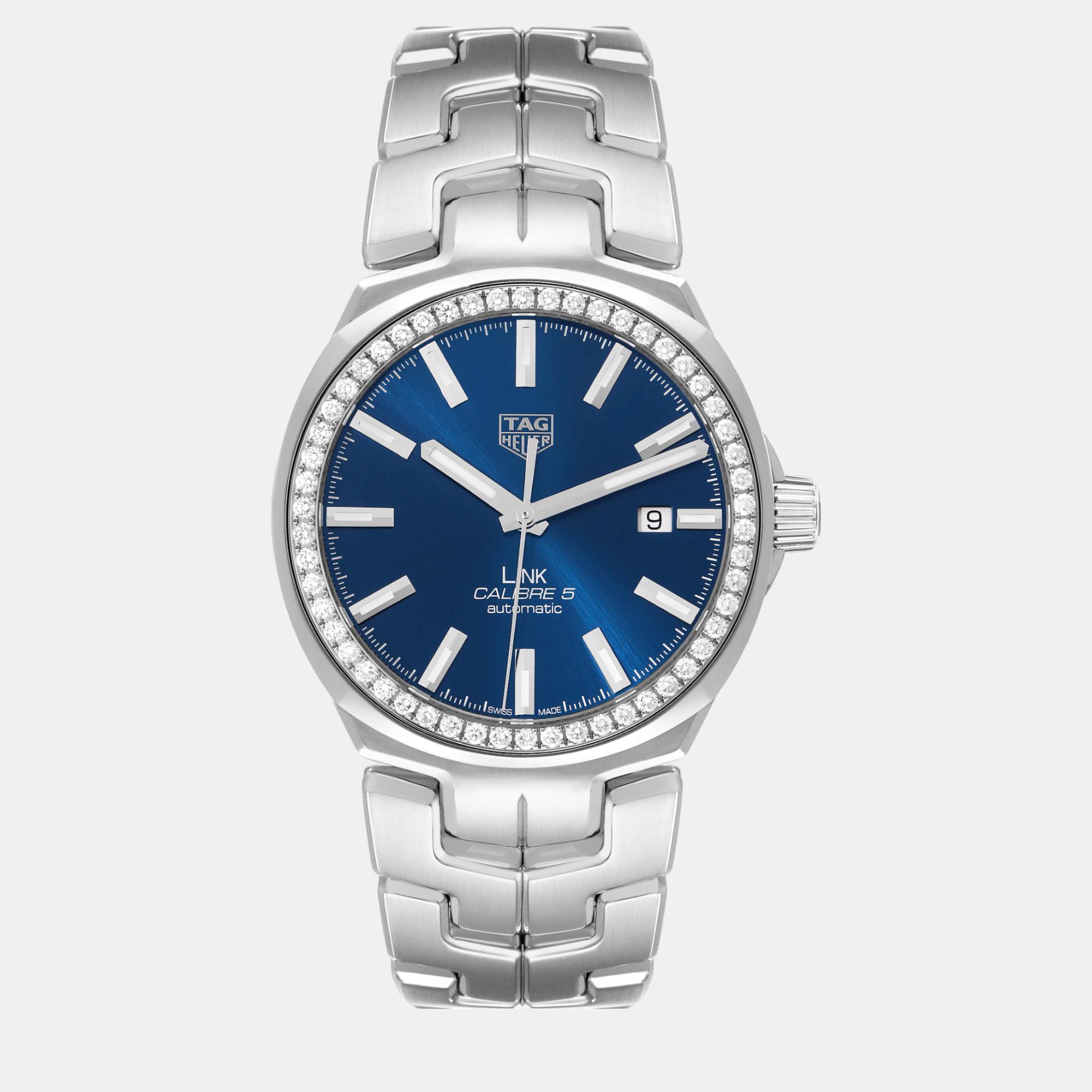 

Tag Heuer Blue Stainless Steel Link WBC2113 Automatic Men's Wristwatch 41 mm