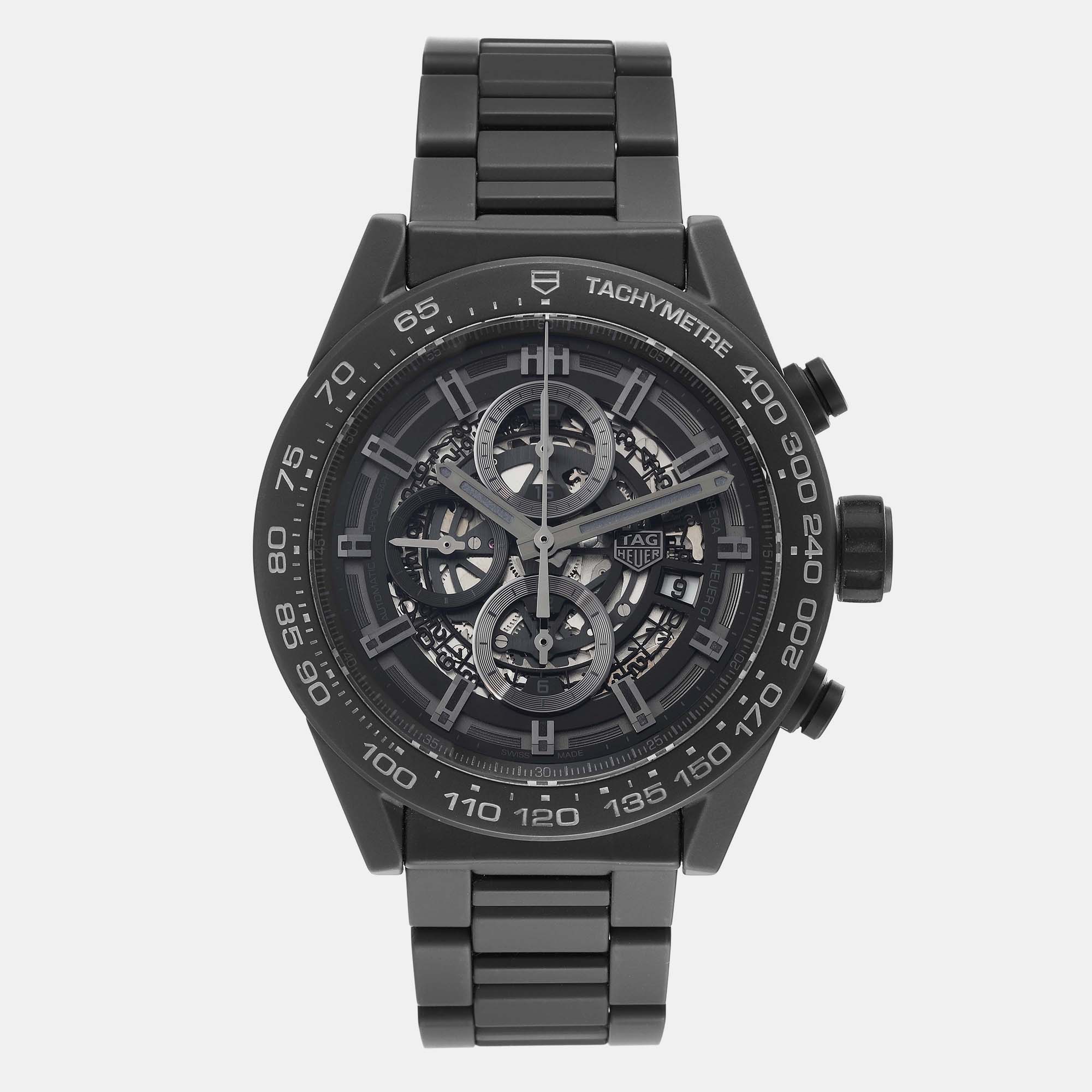 Pre-owned Tag Heuer Black Ceramic Carrera Car2a91 Automatic Men's Wristwatch 45 Mm