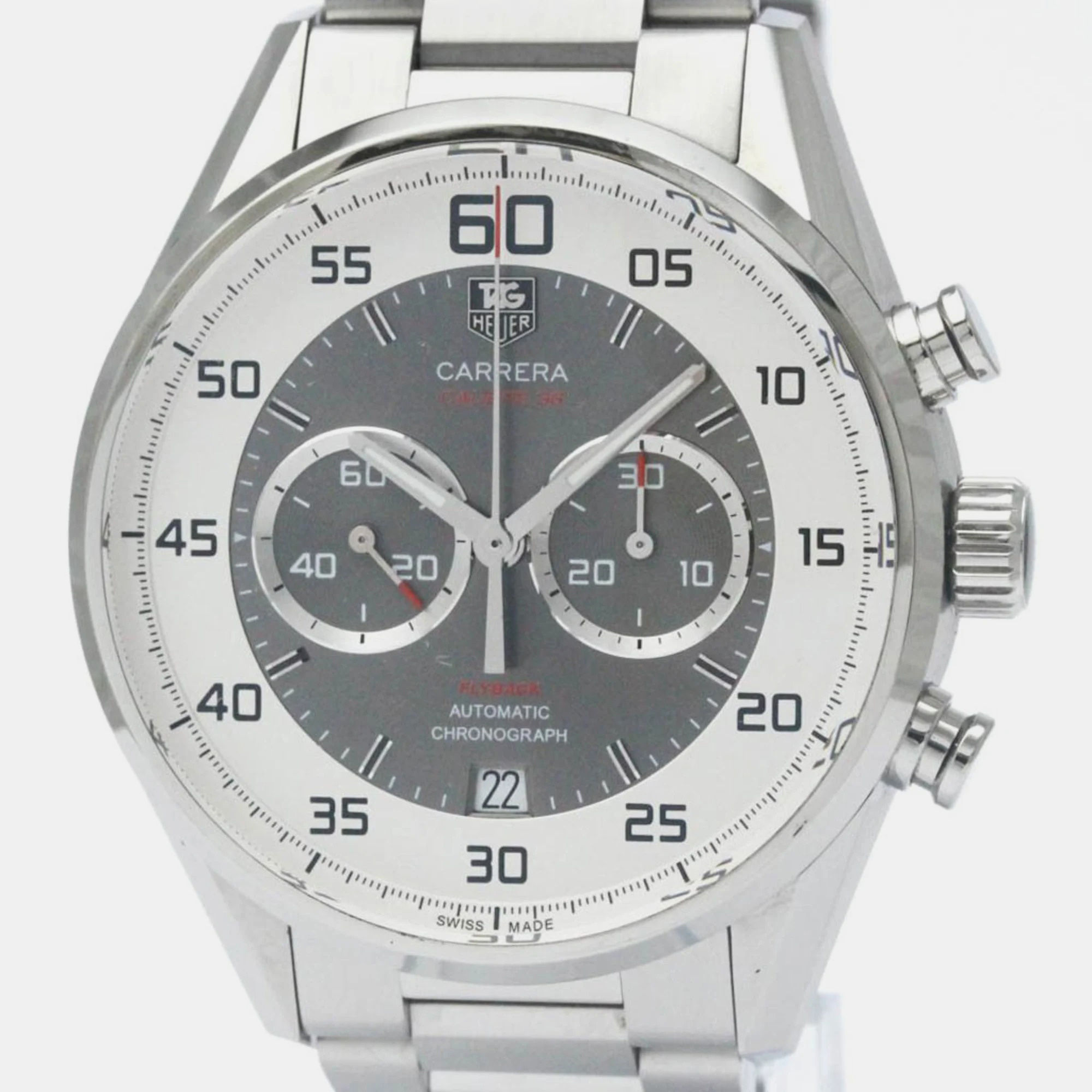Pre-owned Tag Heuer Grey Stainless Steel Carrera Car2b11 Automatic Men's Wristwatch 43 Mm