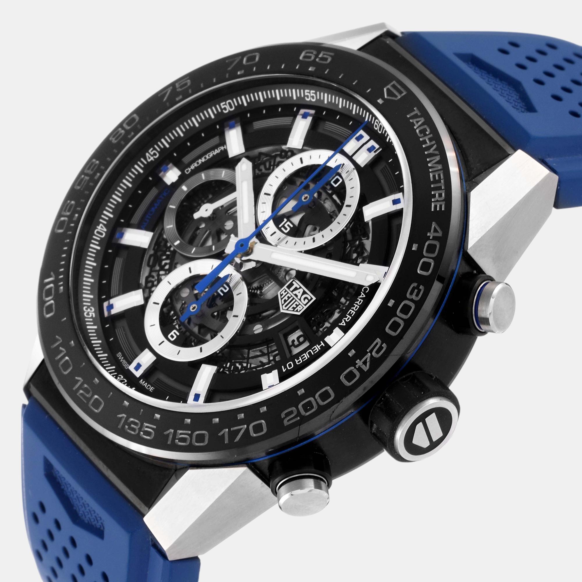 

Tag Heuer Black Stainless Steel Carrera CAR2A1T Automatic Men's Wristwatch 45 mm