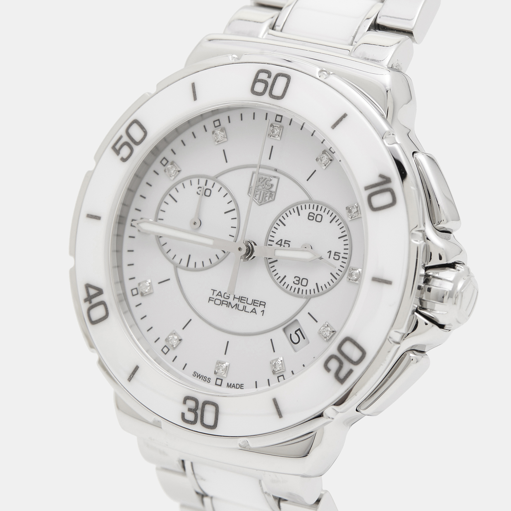 

TAG Heuer White Ceramic Diamond Stainless Steel Formula, Silver