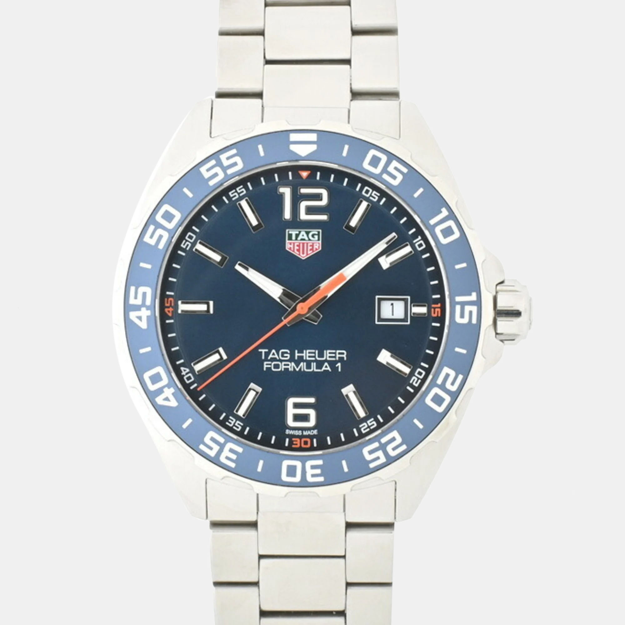 Pre-owned Tag Heuer Blue Stainless Steel Formula 1 Waz1010.ba0842 Quartz Men's Wristwatch 43 Mm