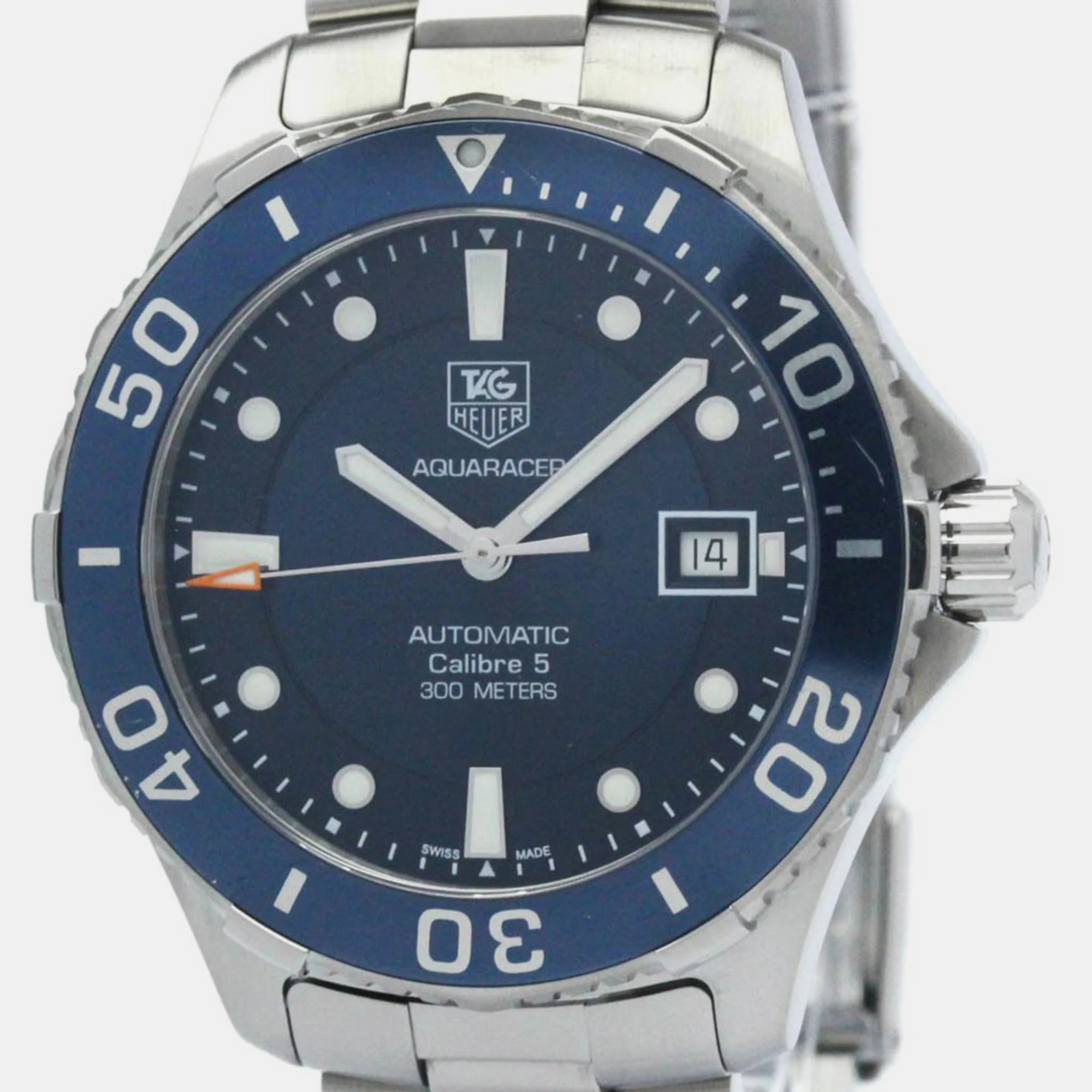 Pre-owned Tag Heuer Blue Stainless Steel Aquaracer Wan2111 Automatic Men's Wristwatch 42 Mm