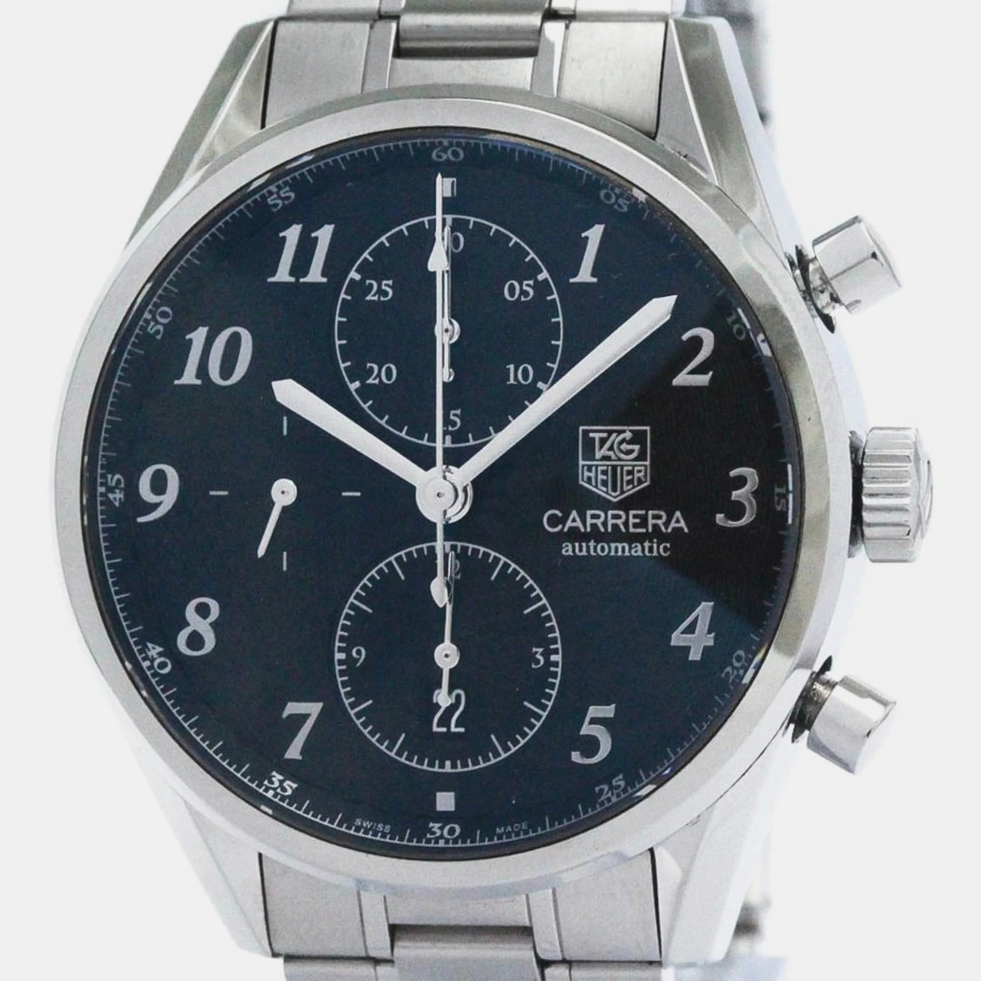 Pre-owned Tag Heuer Black Stainless Steel Carrera Cas2110 Automatic Men's Wristwatch 41 Mm
