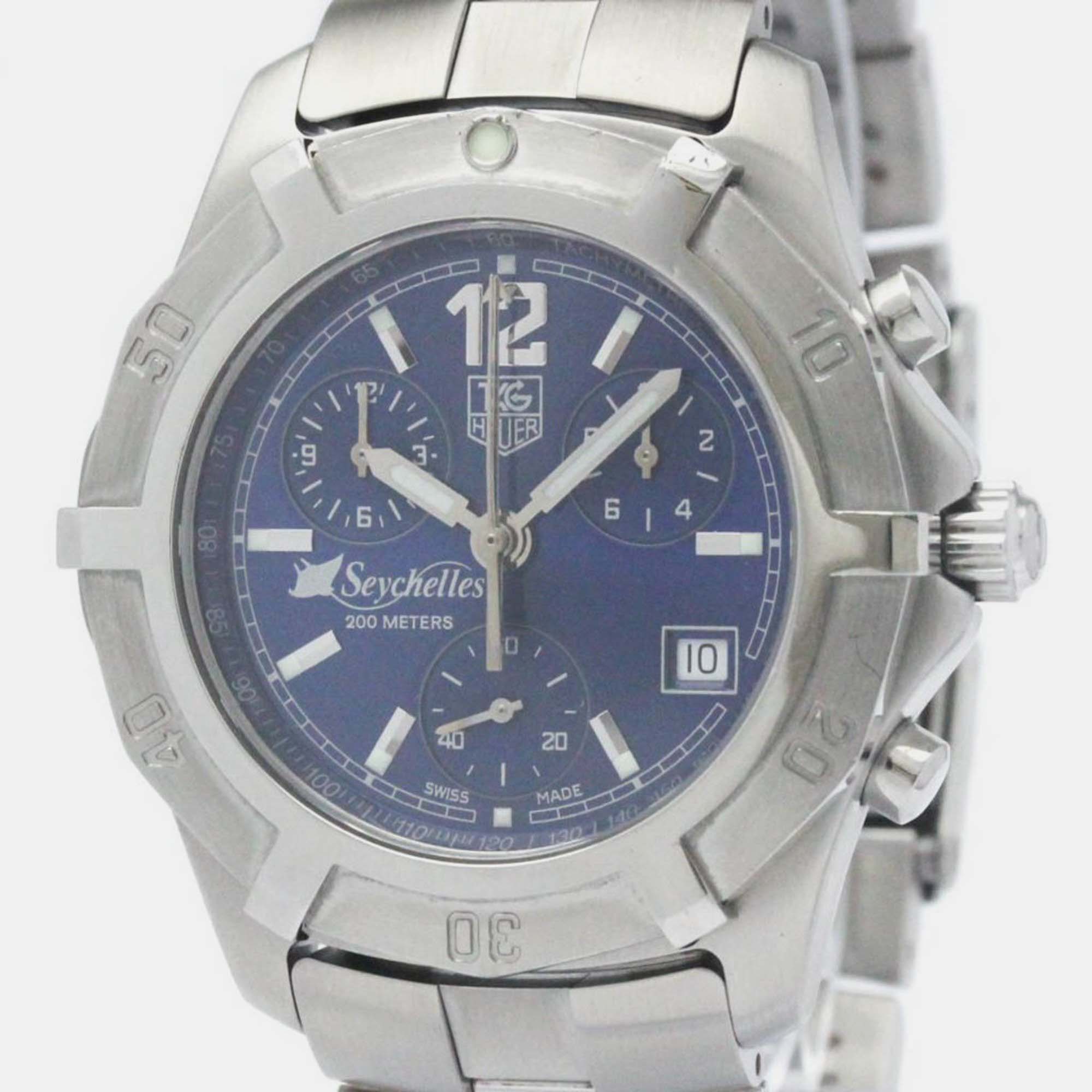 Pre-owned Tag Heuer Blue Stainless Steel 2000 Exclusive Seychelles Quartz Chronograph Men's Wristwatch 38 Mm