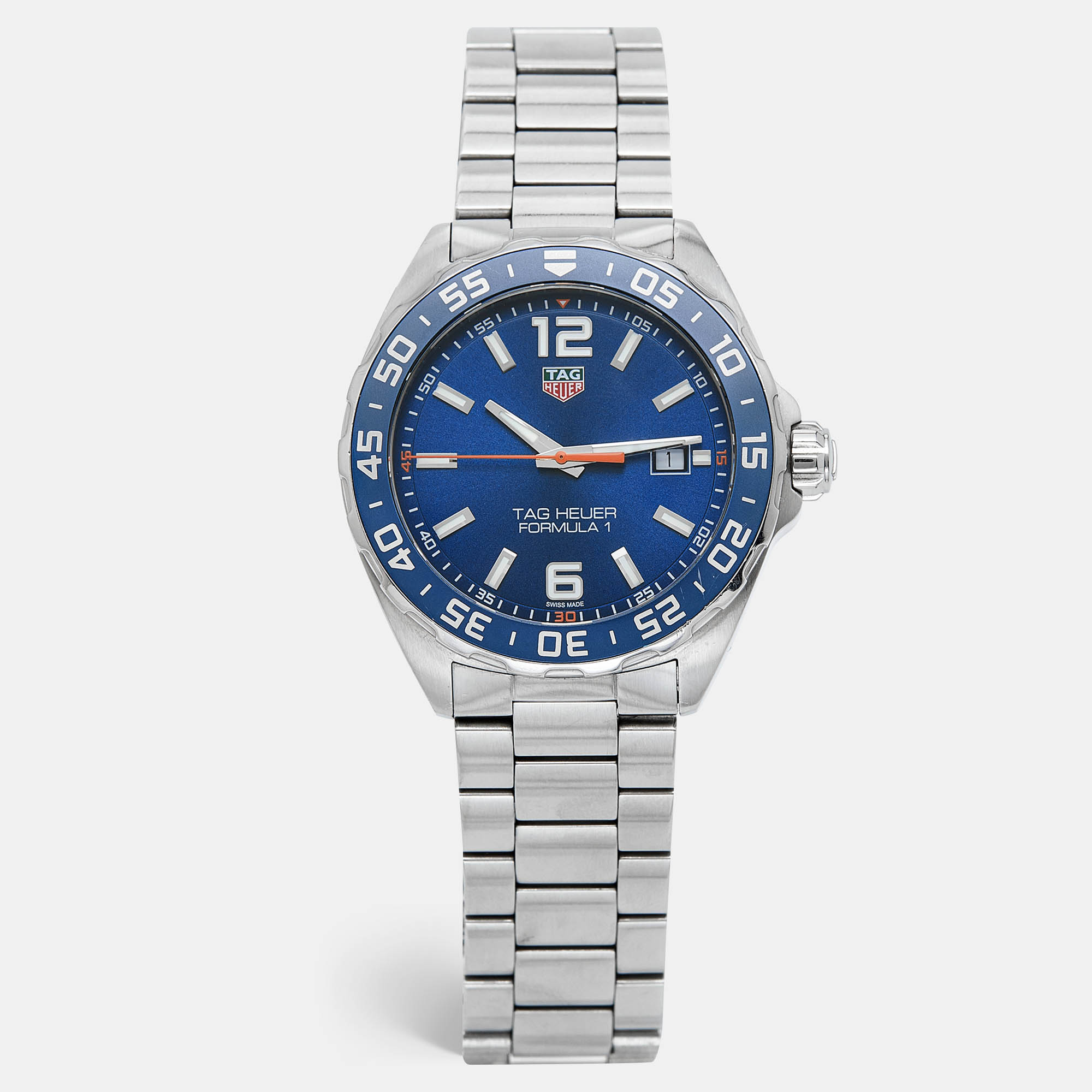 Pre-owned Tag Heuer Blue Stainless Steel Formula 1 Waz1010.ba0842 Men's Wristwatch 43 Mm