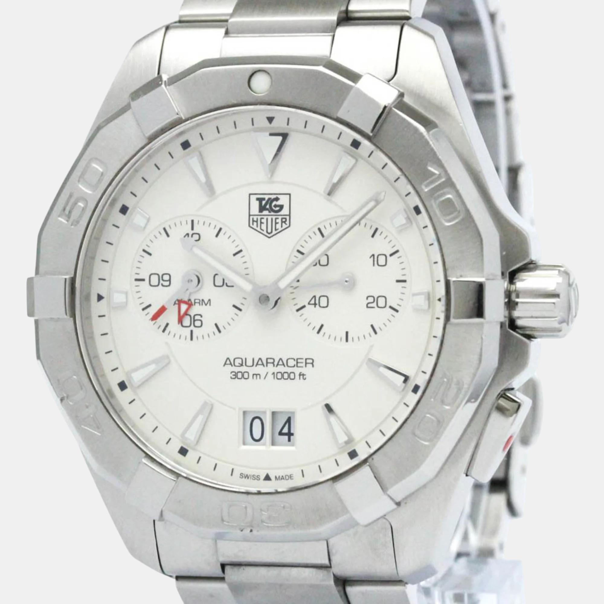Pre-owned Tag Heuer Silver Stainless Steel Aquaracer Way111y Quartz Men's Wristwatch 41 Mm