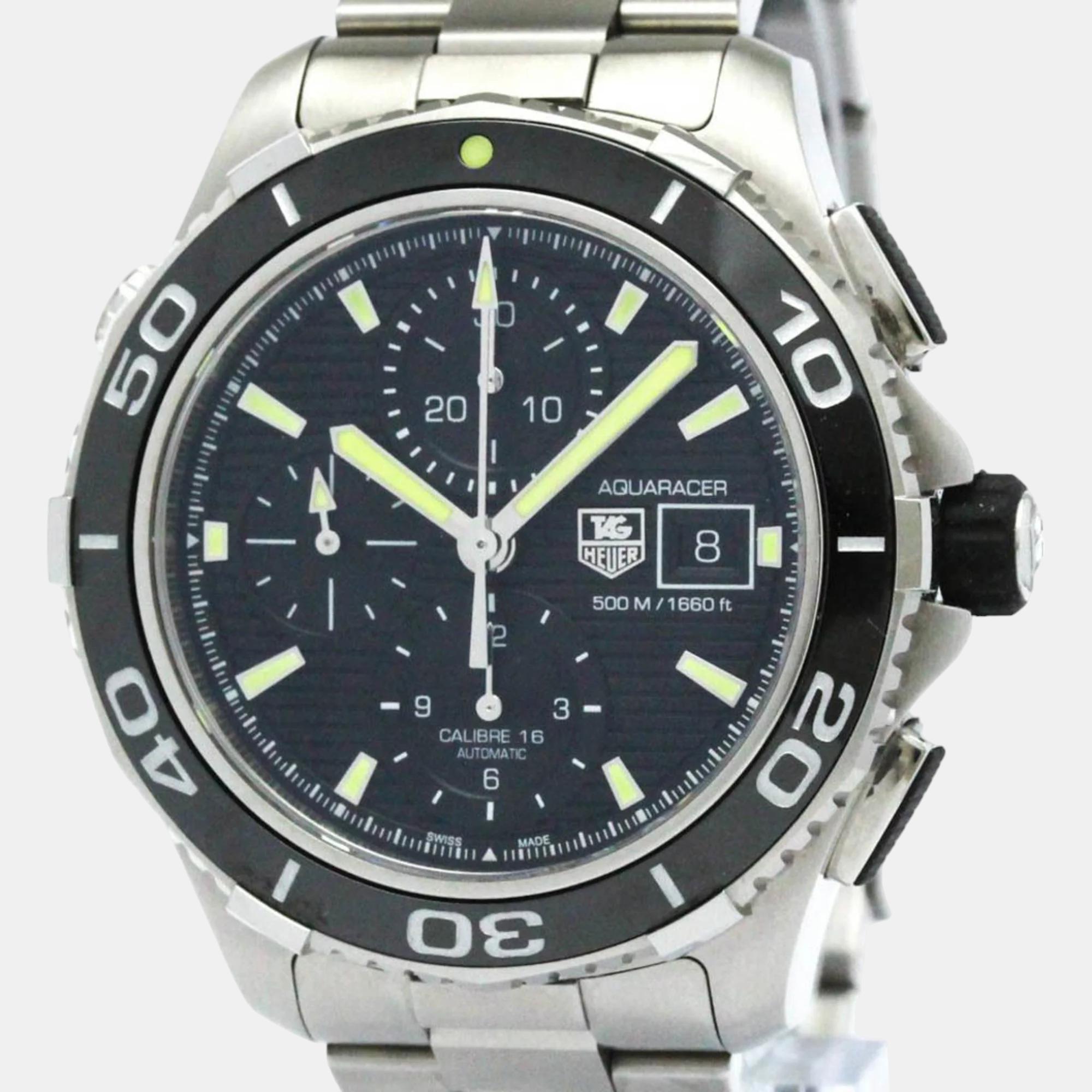 Pre-owned Tag Heuer Black Stainless Steel Aquaracer Cak2111 Automatic Men's Wristwatch 43 Mm