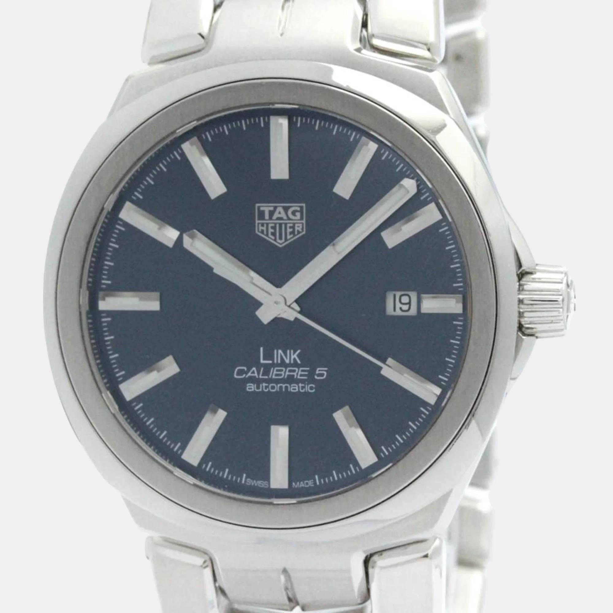 

Tag Heuer Blue Stainless Steel Link WBC2112 Automatic Men's Wristwatch 41 mm