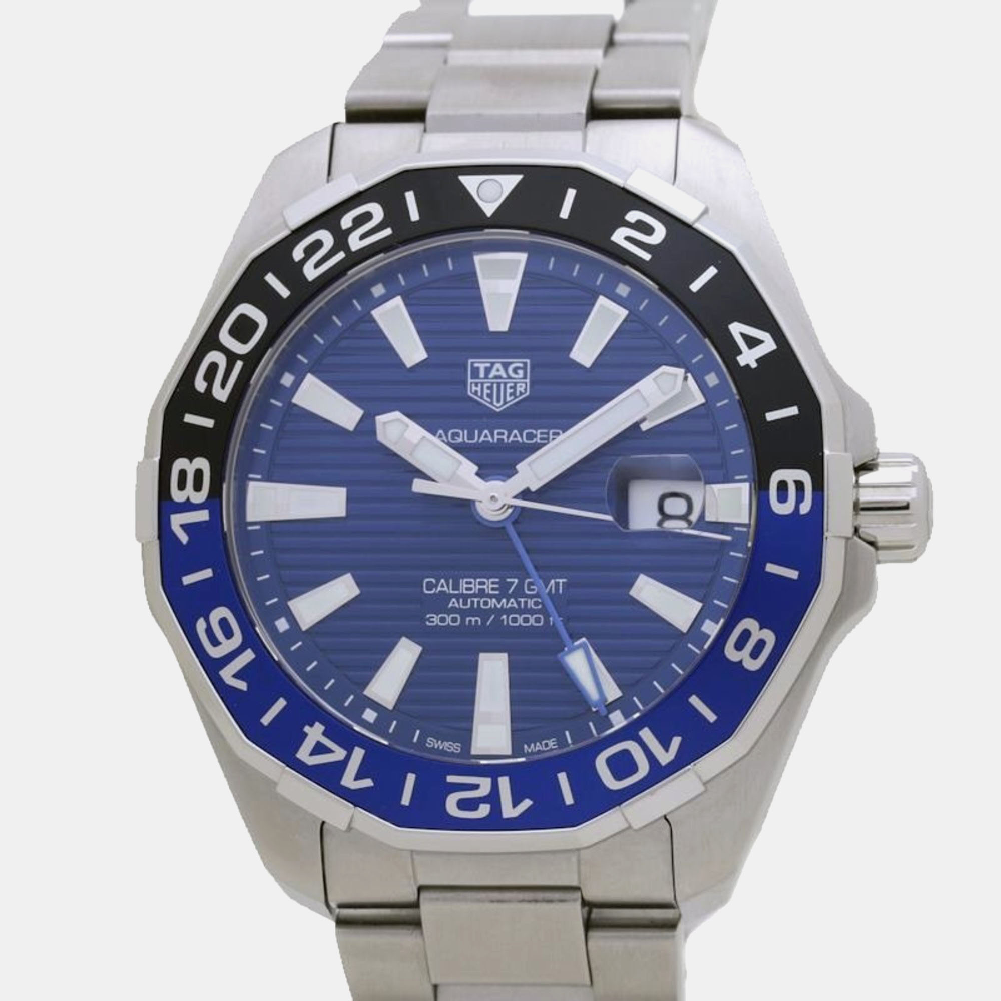 Pre-owned Tag Heuer Blue Stainless Steel Aquaracer Way201t.ba0927 Automatic Men's Wristwatch 44 Mm