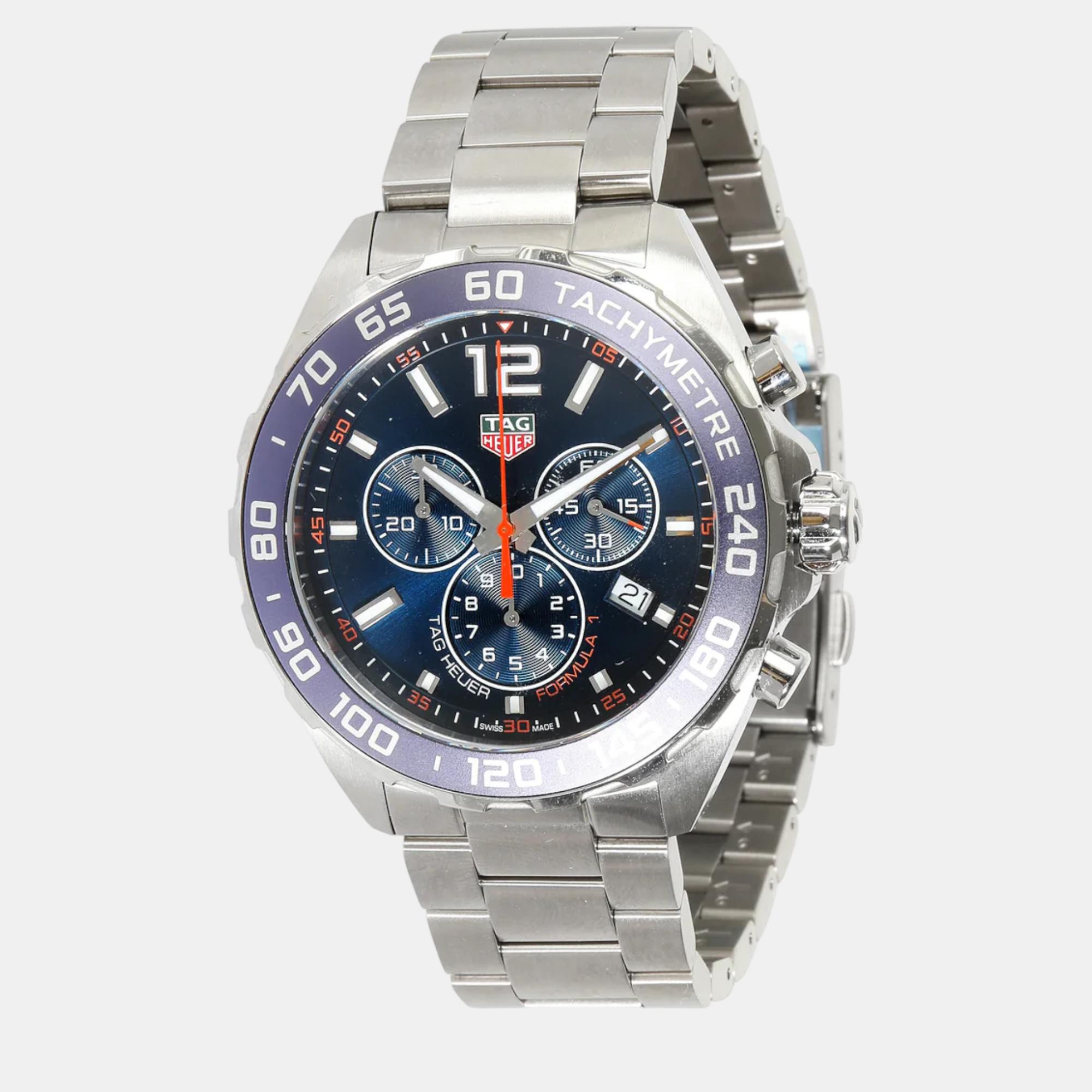 Pre-owned Tag Heuer Blue Stainless Steel Formula 1 Caz1014.ba0842 Quartz Men's Wristwatch 43 Mm