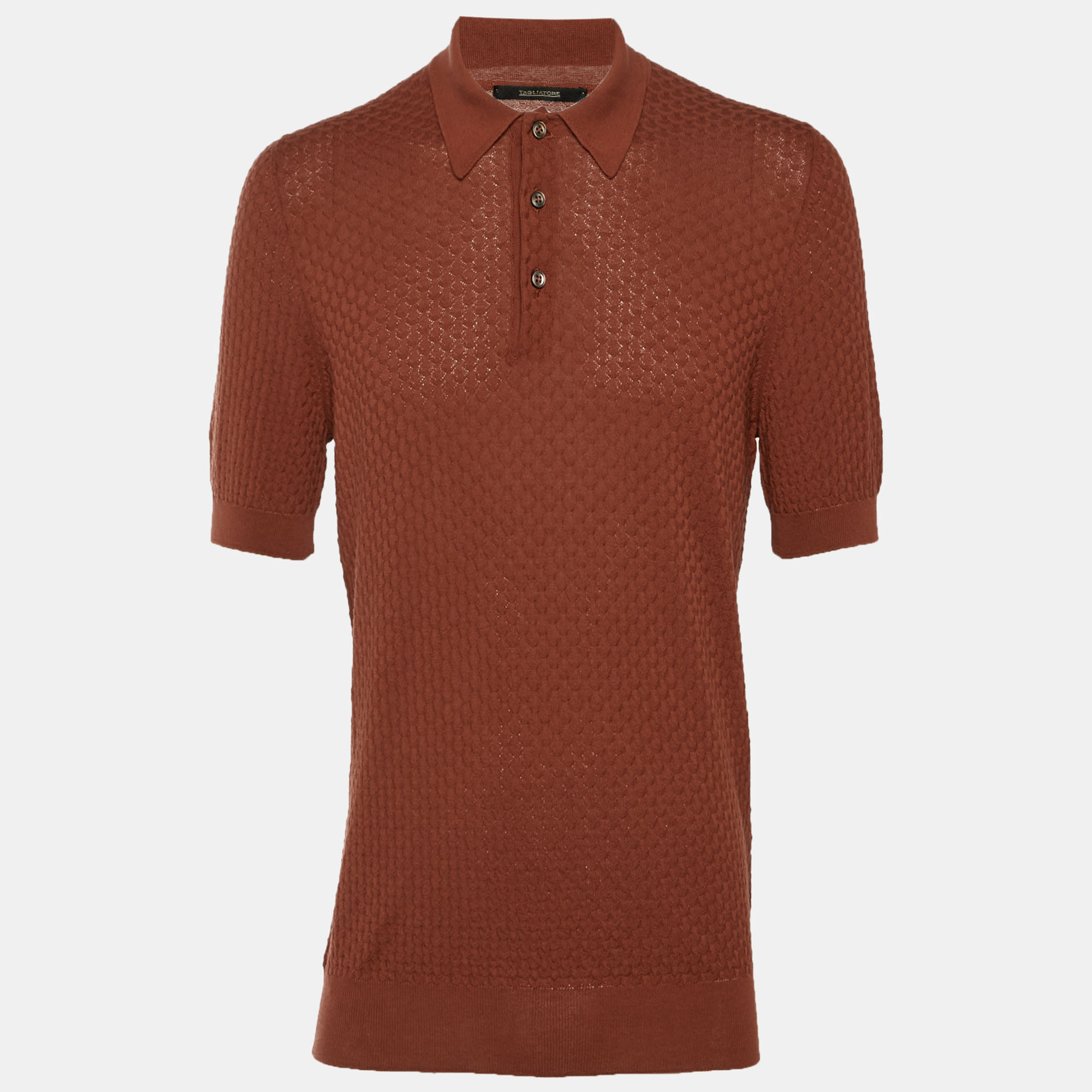 

Tagliatore Brick Brown Textured Knit Polo T-Shirt L