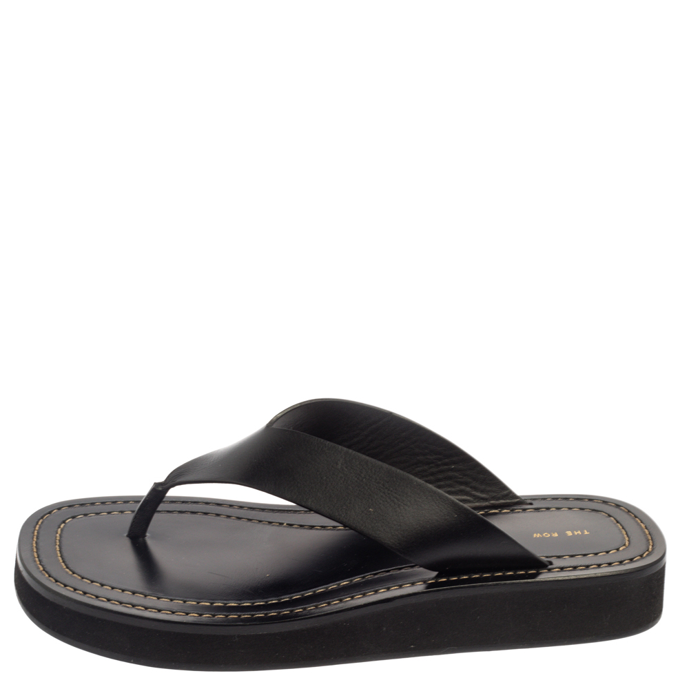 

The Row Black Leather Ginza Thong Sandals Size
