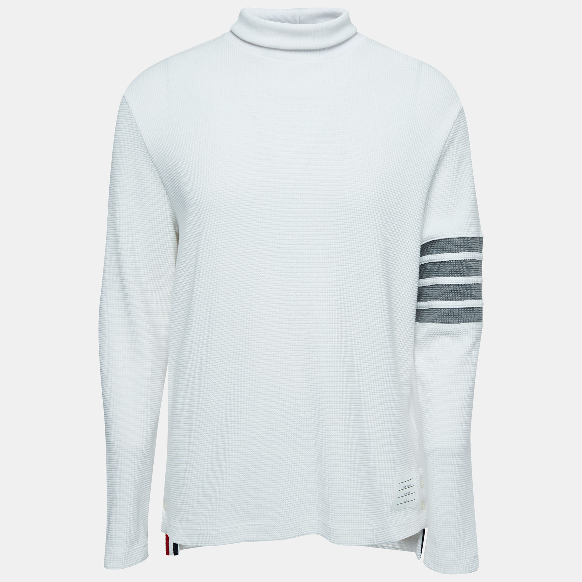 Pre-owned Thom Browne White Waffle Knit Turtleneck Sweater L