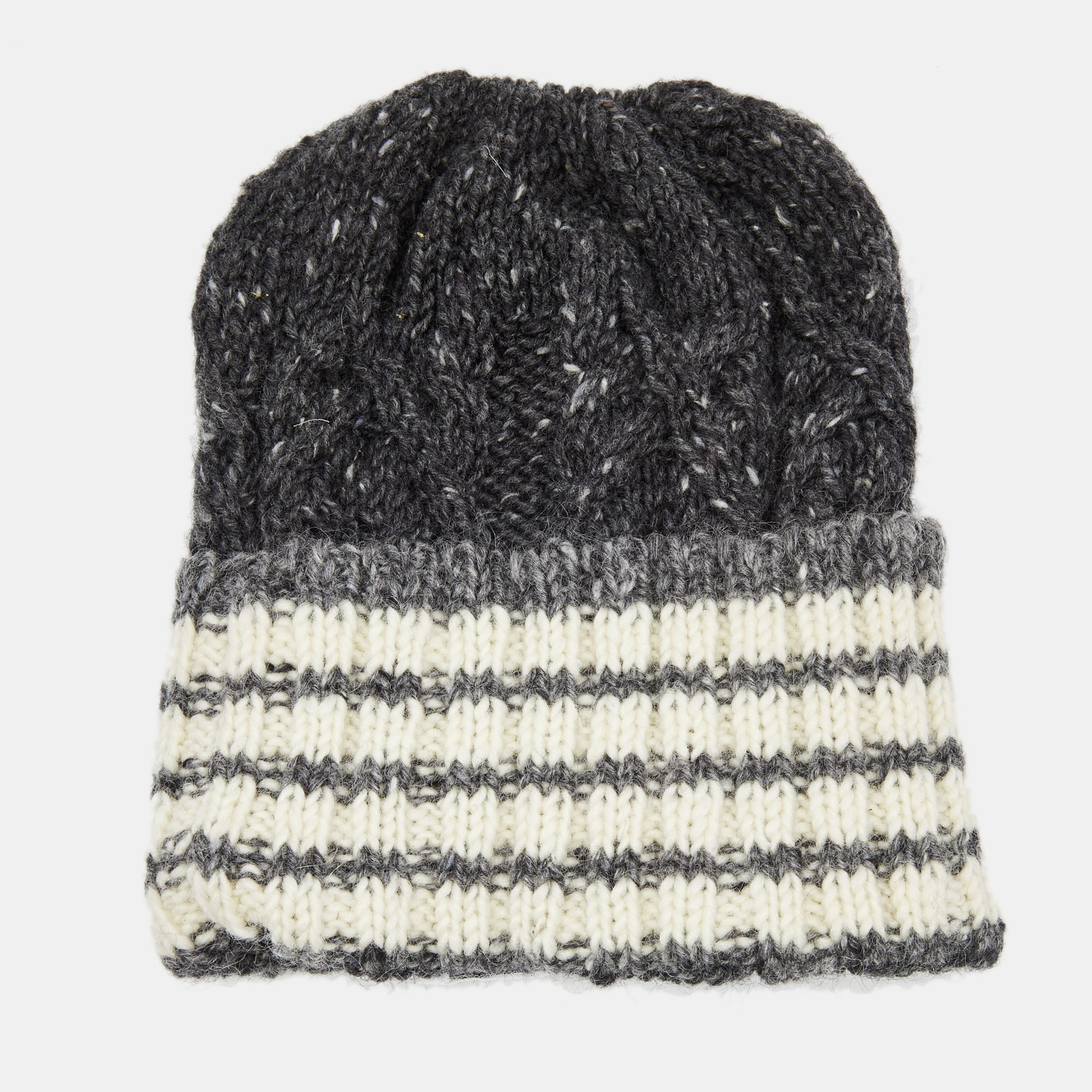 

Thom Browne Grey and Ivory Cable Knit Wool Mohair Blend Beanie