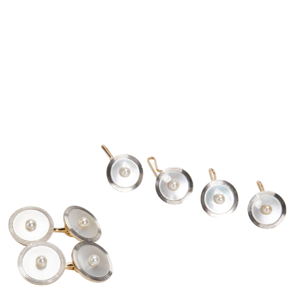 

Tiffany & Co. Dress Studs MOP 14K Gold And Platinum Cufflinks