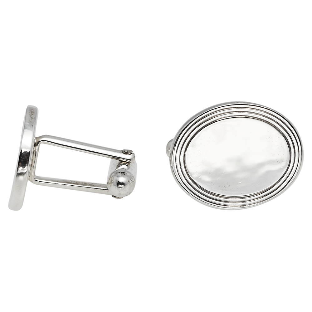 

Tiffany & Co. Sterling Silver Engine Turned Oval Cufflinks