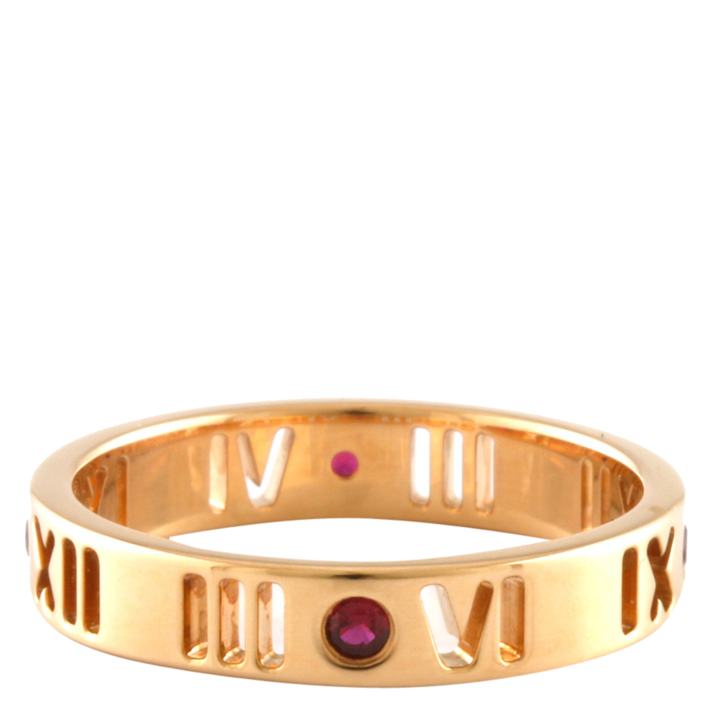 

Tiffany & Co. Atlas Pierced Narrow 18K Rose Gold Ruby Ring Size