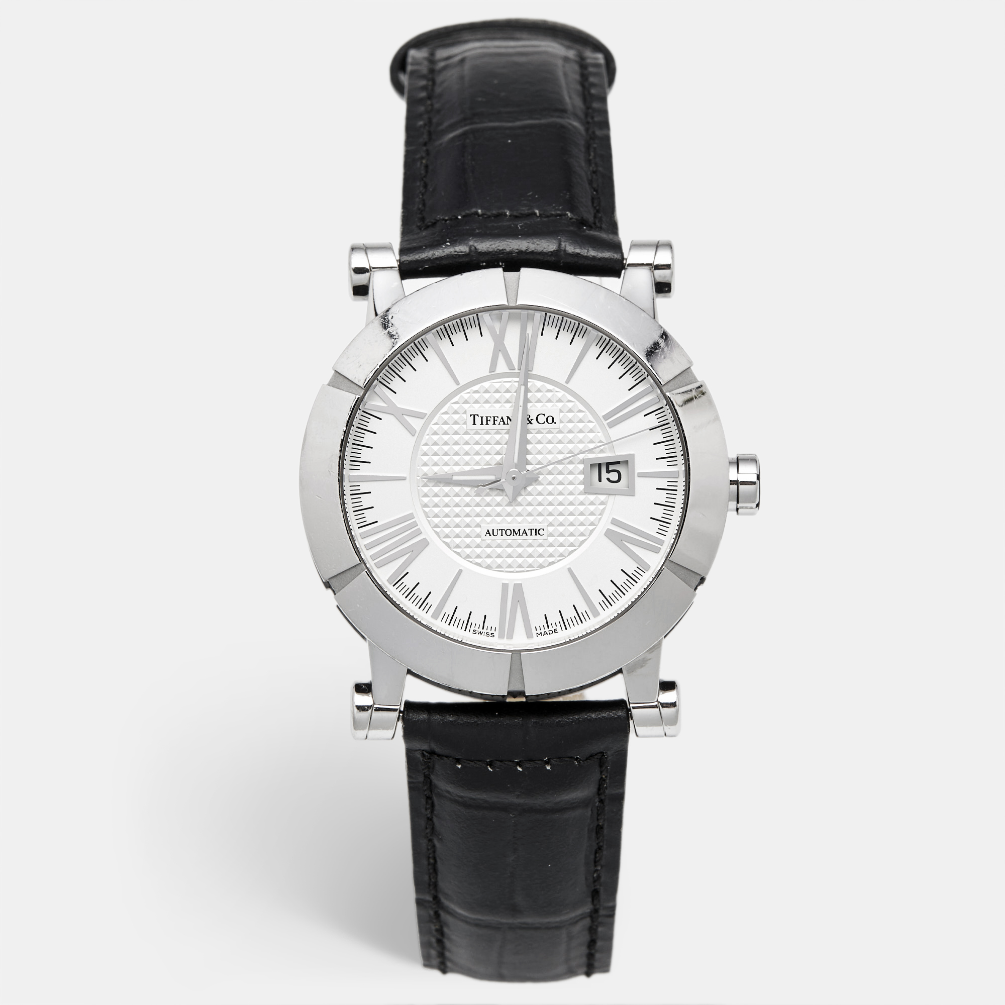 

Tiffany & Co. Atlas Z1000.70.12A21A00A Silver Dial Rubber Leather Men's Wristwatch, Black