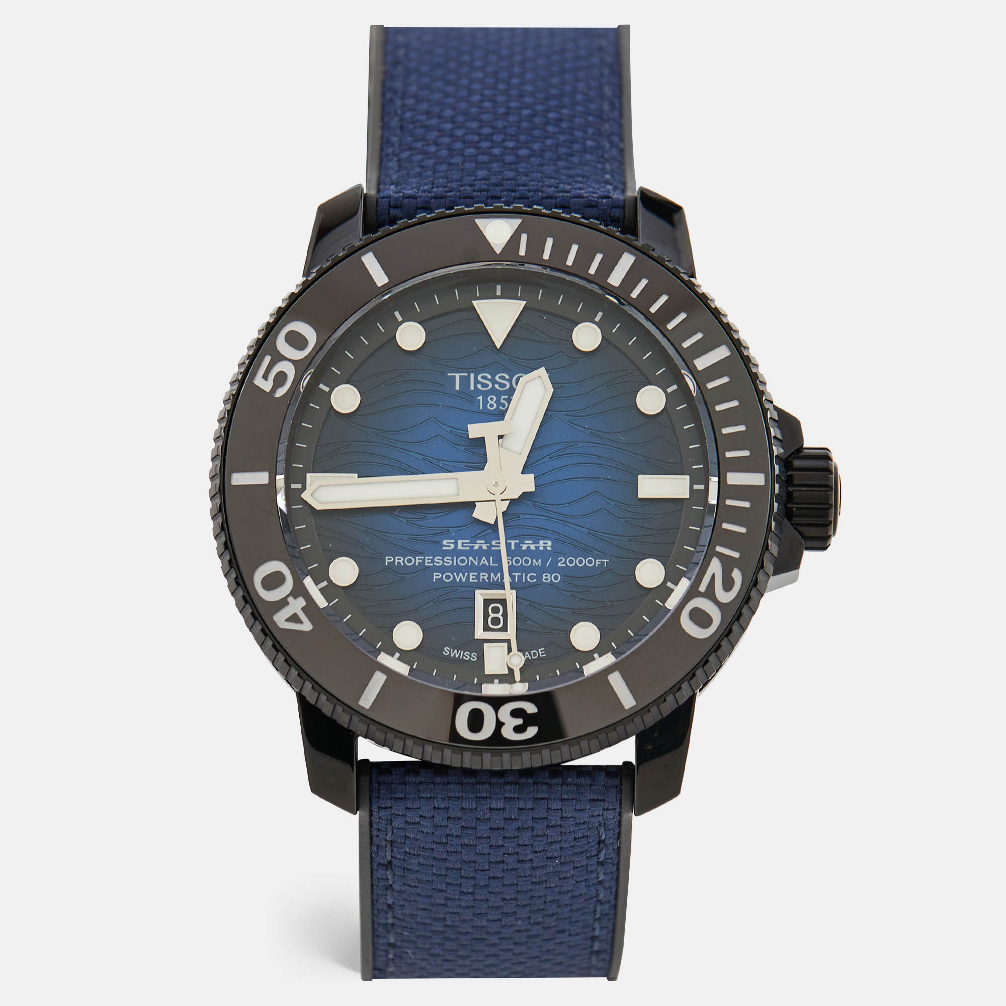 

Tissot Vignette Blue Black PVD Coated Stainless Steel Canvas Rubber Seastar T120.607.041.00 Men's Wristwatch