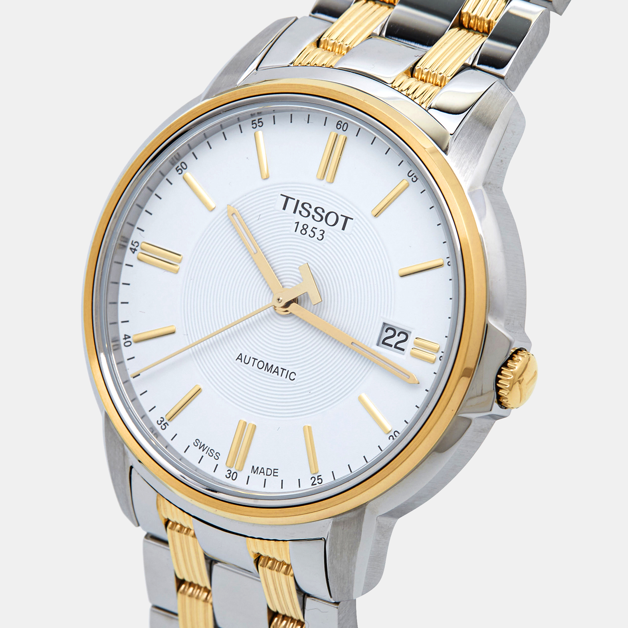 

Tissot White Two-Tone Stainless Steel T-Classic Automatics III T065.407.22.031.00 Men's Wristwatch, Silver