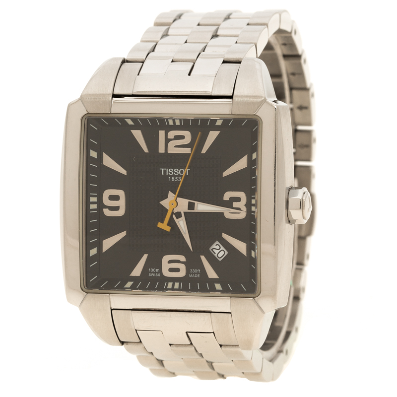 Tissot Black Stainless Steel Quadrato Men's Wristwatch 38 mm