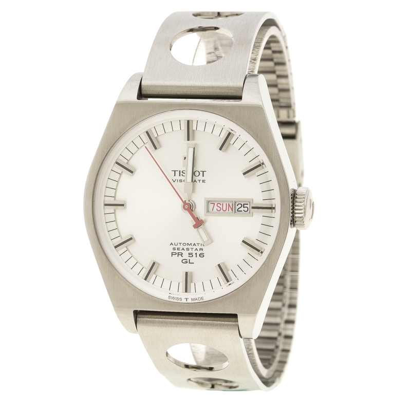 Tissot Silver White Stainless Steel Seastar Heritage PR516 T071430A Automatic Men's Wristwatch 40 mm