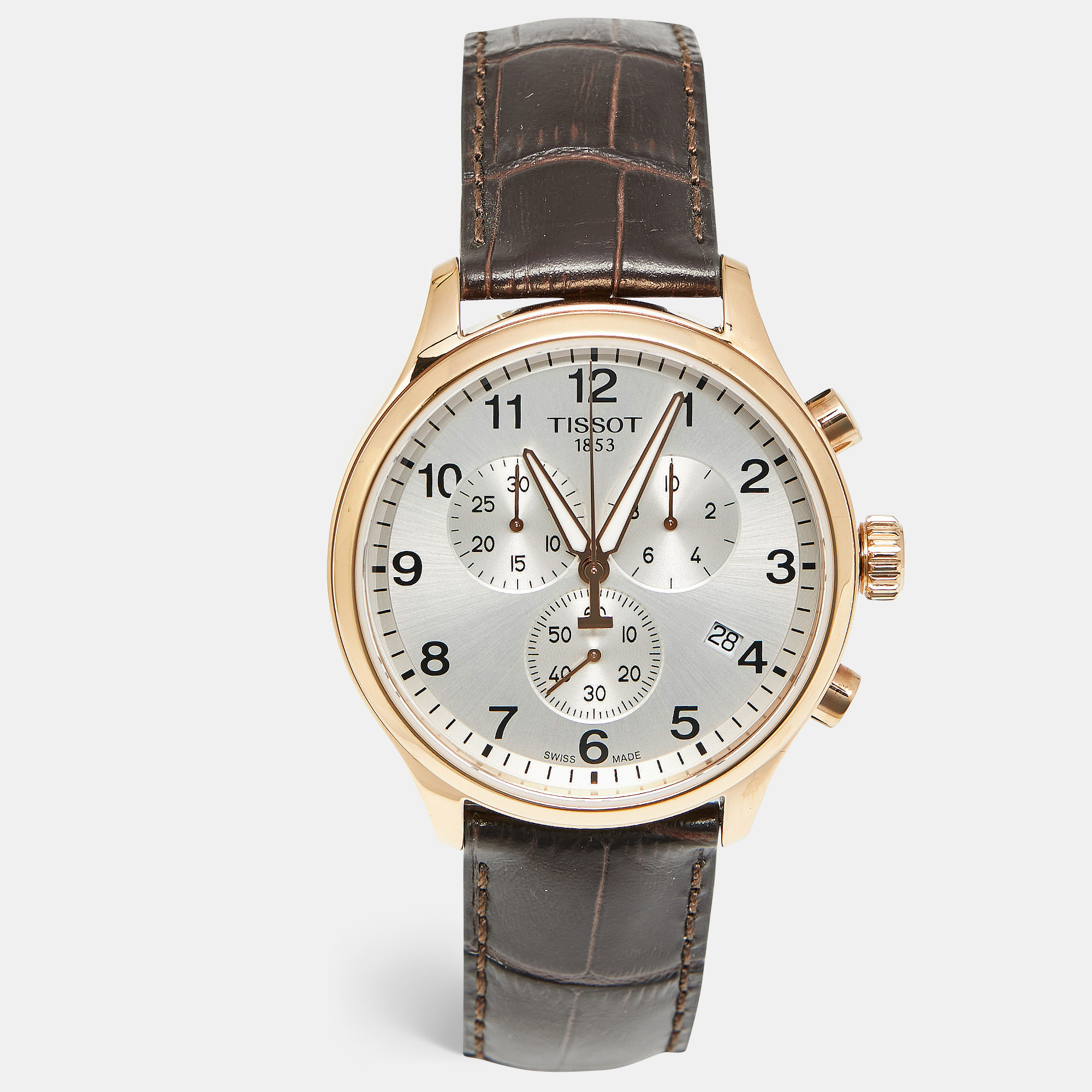 

Tissot Chrono  Classic T116.617.36.037.00 Silver Dial Rose PVD Coated Stainless Steel Alligator Leather Men's Wristwatch 45 mm, Brown