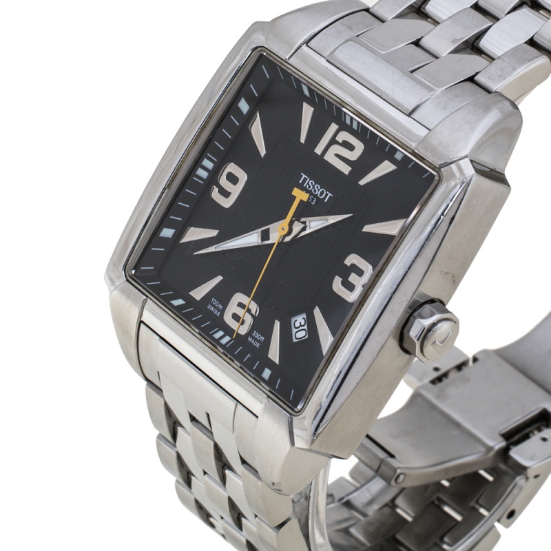 

Tissot Black Stainless Steel Quadrato T005.510.A Men's Wristwatch, Silver