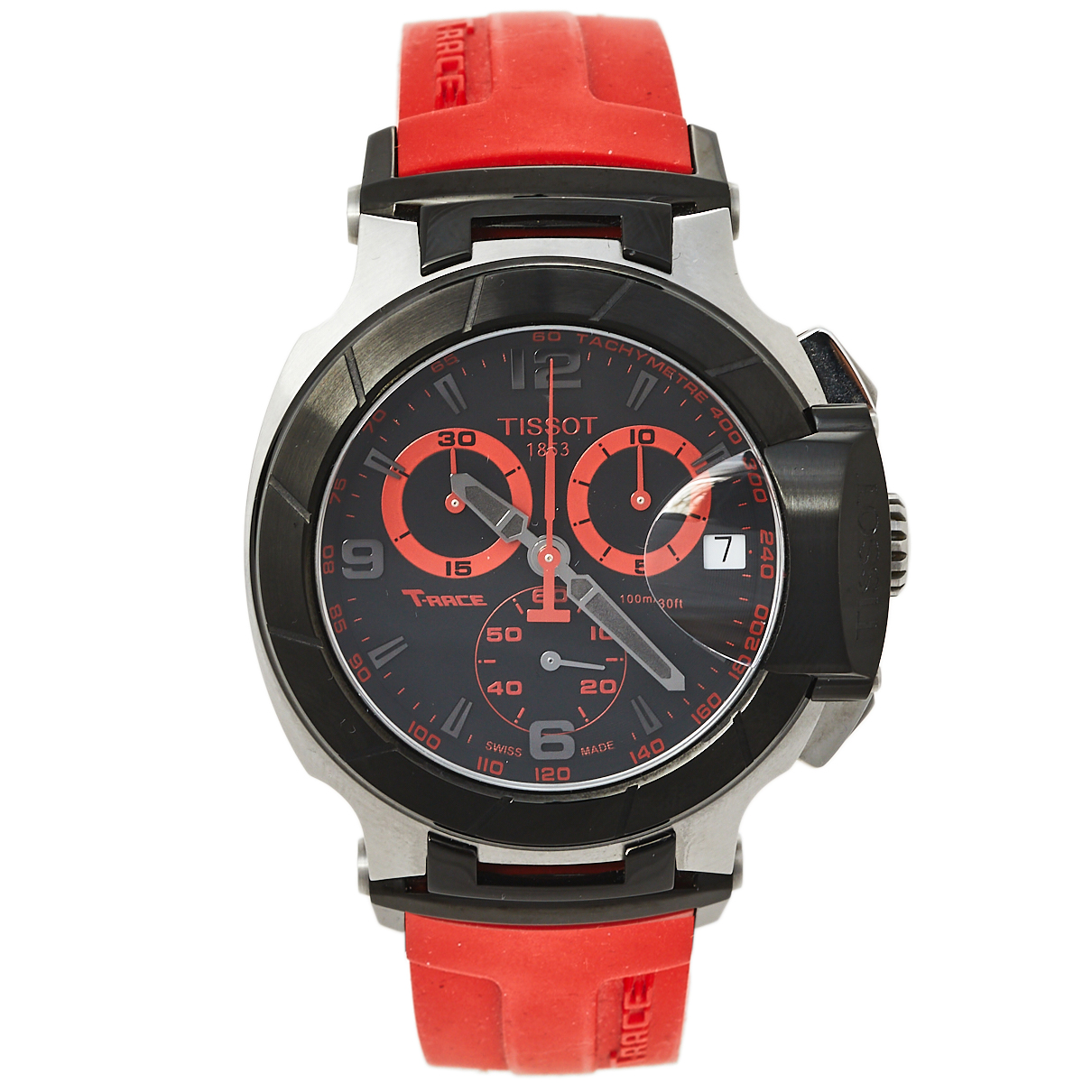 Click to view more detailed imagery on our partner's website Pre-owned Tissot Black Pvd Stainless Steel T-race T048417a Men's Wristwatch 45 Mm