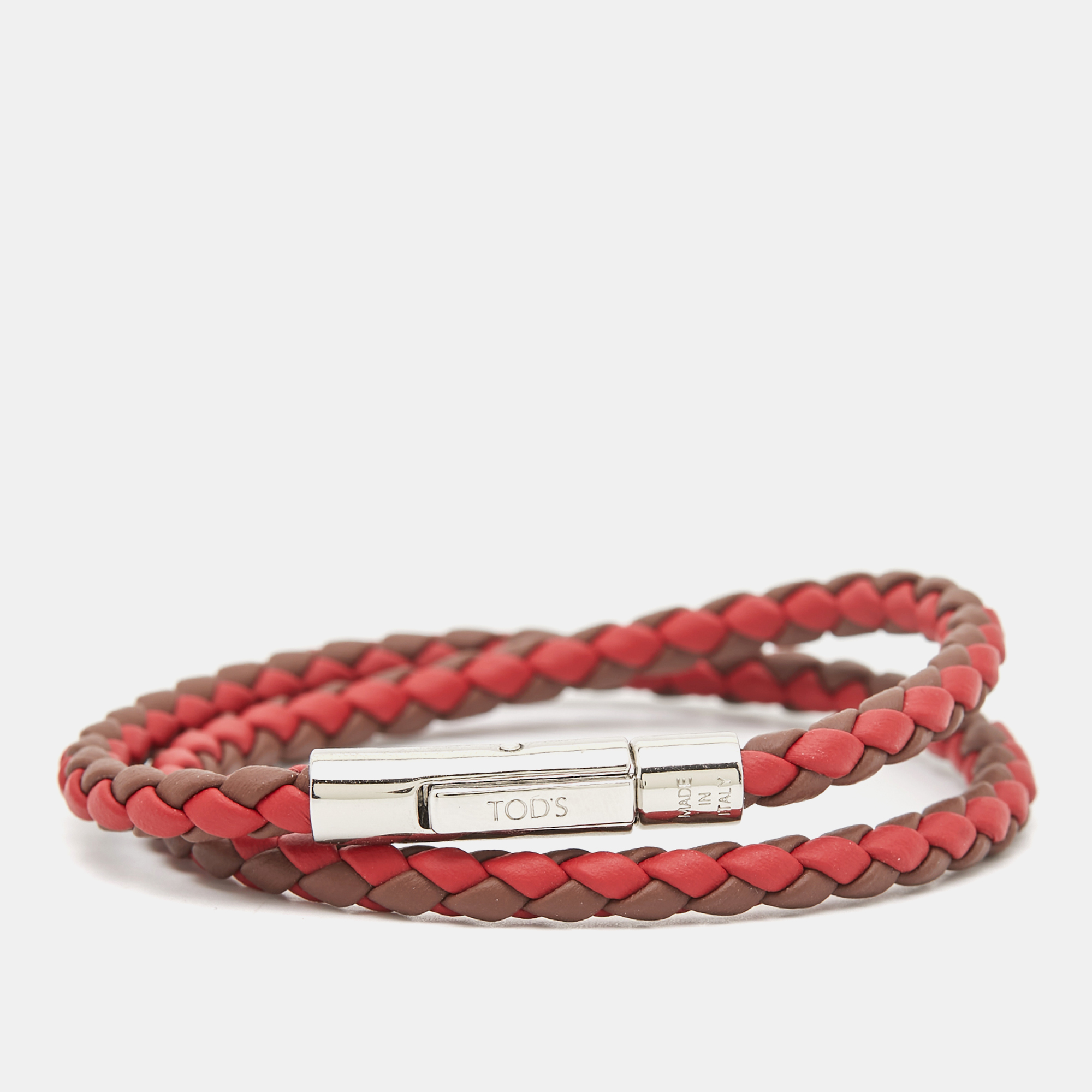 

Tod's MyColors Multi Color Woven Leather and Silver-Tone Wrap Bracelet, Brown