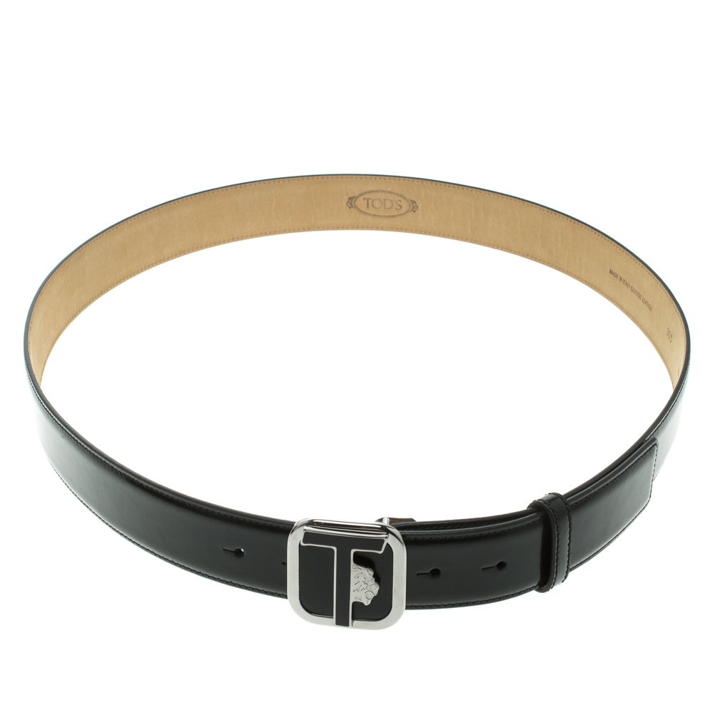 Tod's Black Glossy Leather Leoni Buckle Belt 105cm