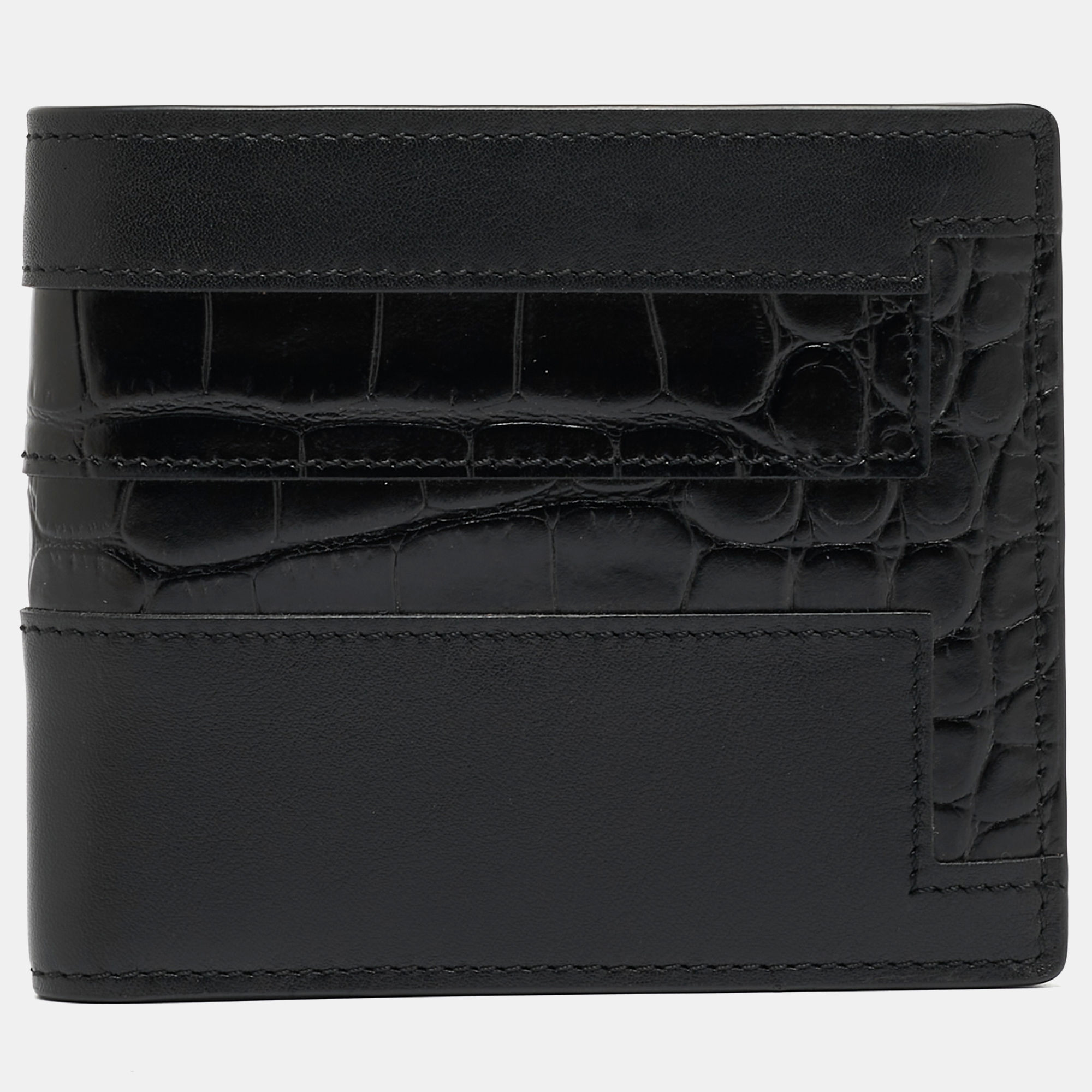 Pre-owned Tod's Black Croc Embossed And Leather Bifold Wallet