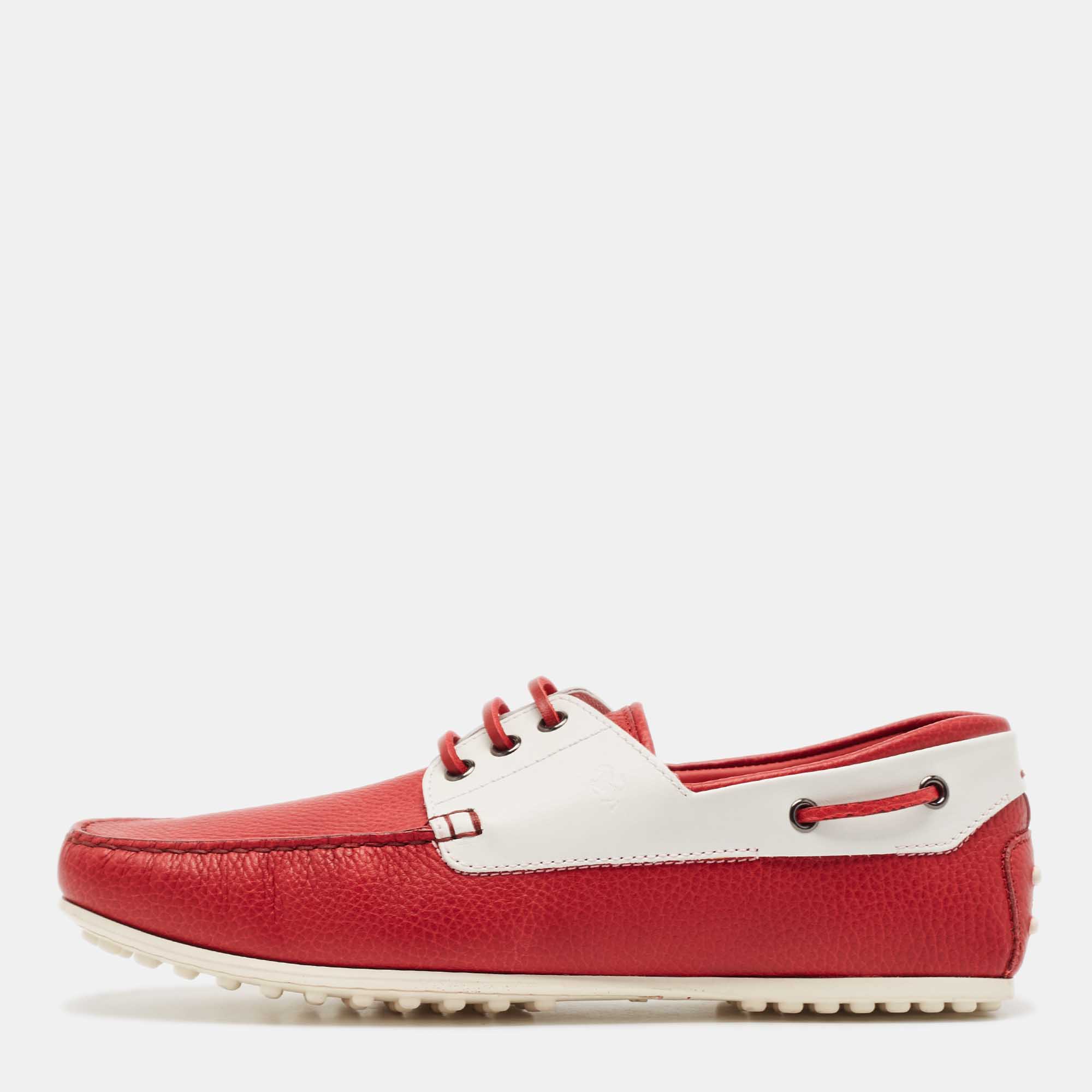 

Tod's Red/White Leather Lace Up Loafers Size 42