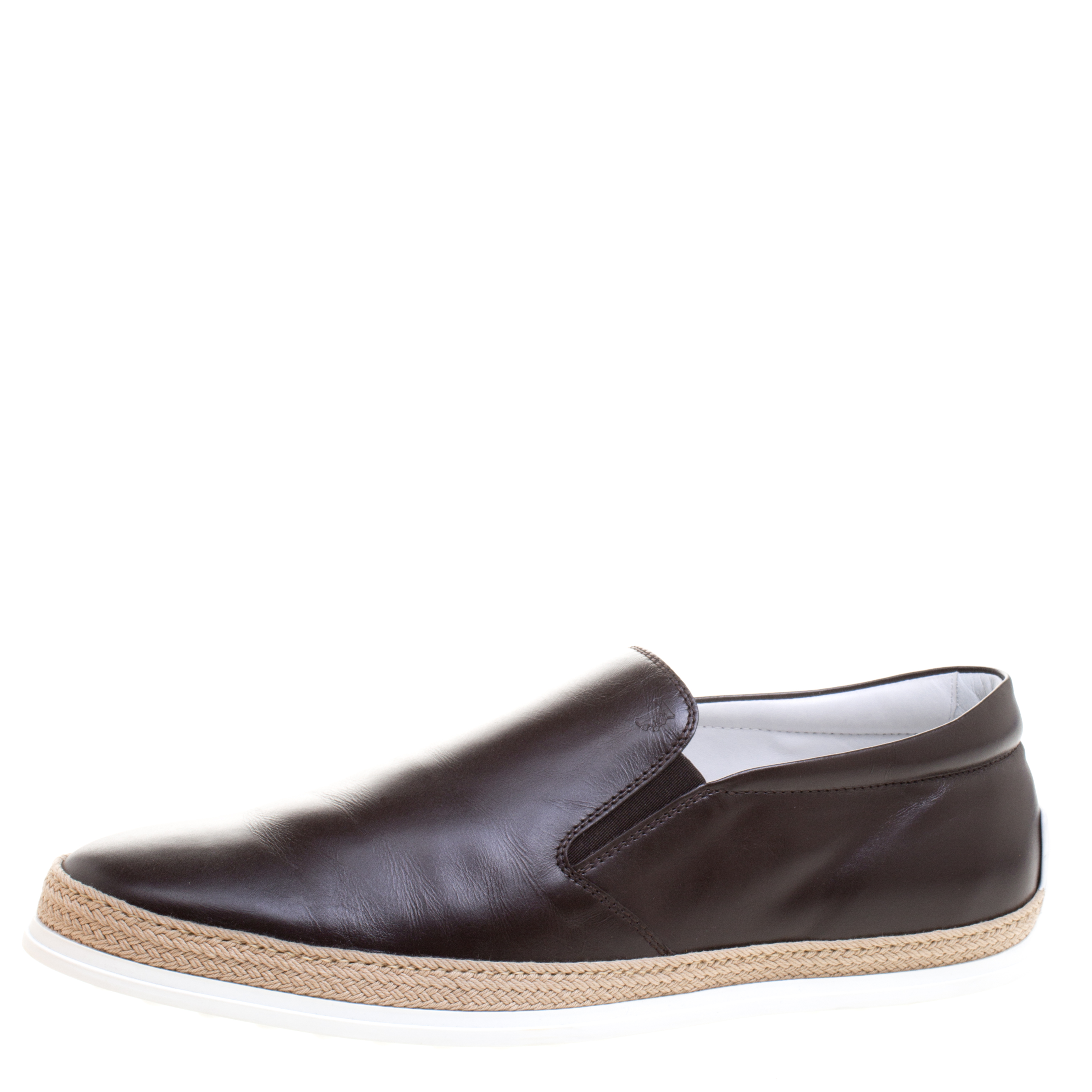 Tod's Brown Leather Espadrille Slip-On Sneakers Size 44.5