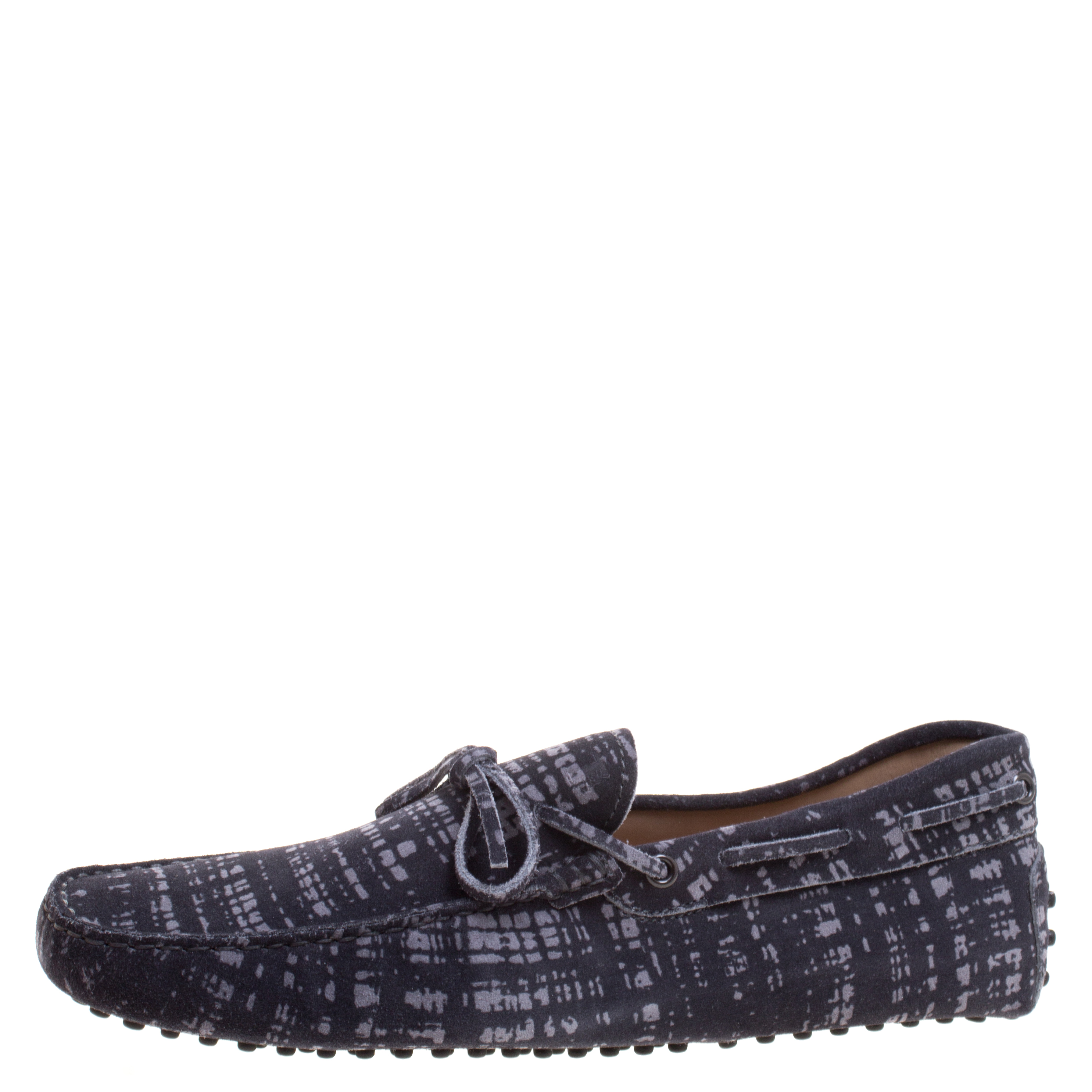 Pre Owned Tod's Grey Printed Suede Bow Loafers Size 43