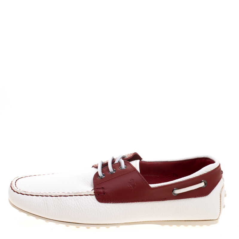 

Tod's for Ferrari Two Tone Leather Boat Shoes Size, White