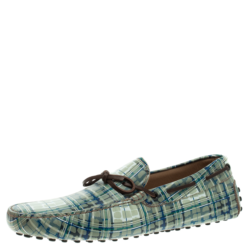 Pre Owned Tod's Abstract Print Leather Bow Loafers Size 42.5