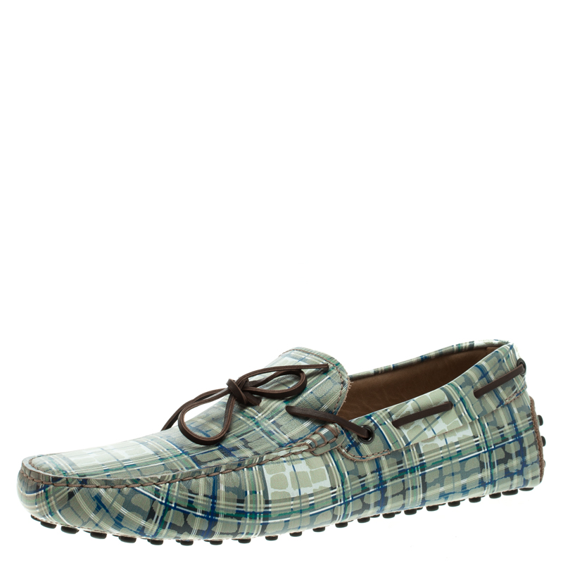 Pre Owned Tod's Abstract Print Leather Bow Loafers Size 42.5